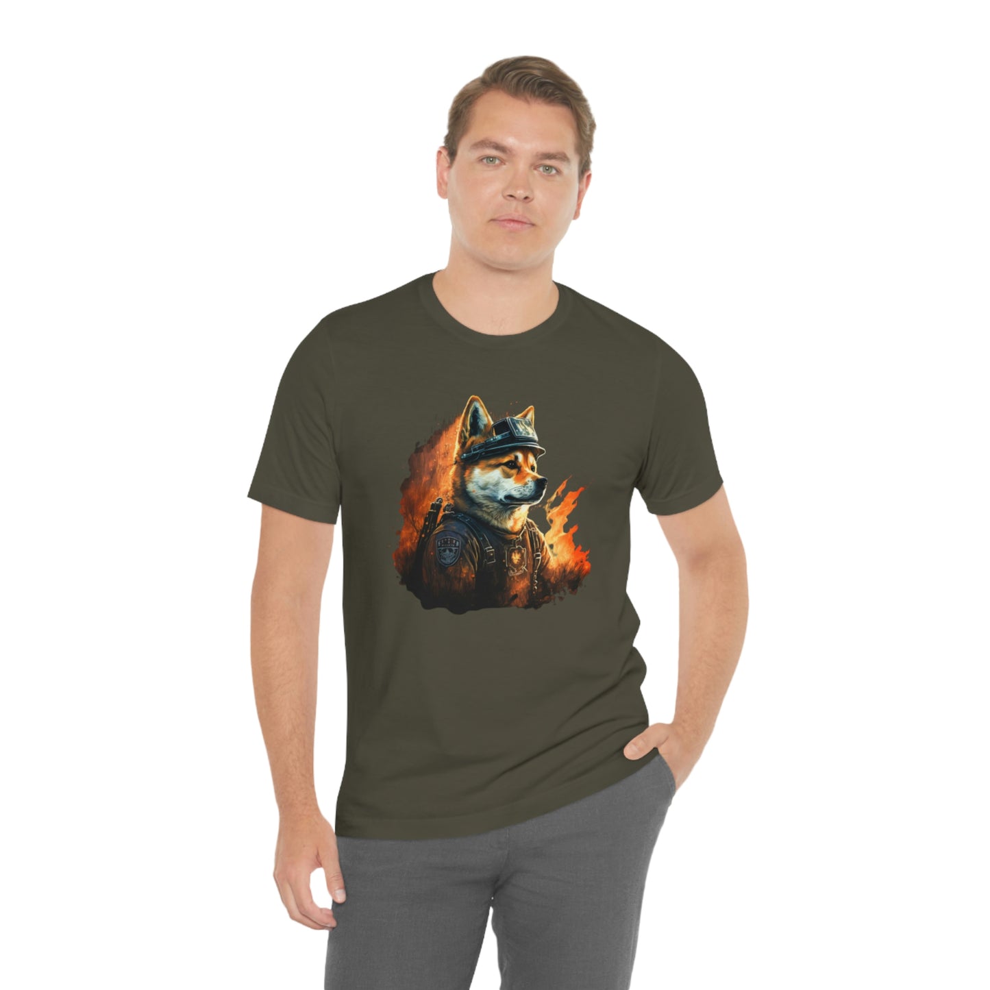 Brave Shiba Inu Firefighter T-Shirt - Flames Design | Shiba Inu Tee with High-Quality Print