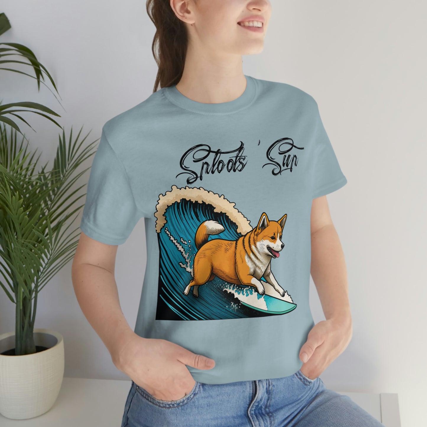 Sploots 'Sup Surfin' Shiba Inu | Black Ink | Short Sleeve Tee