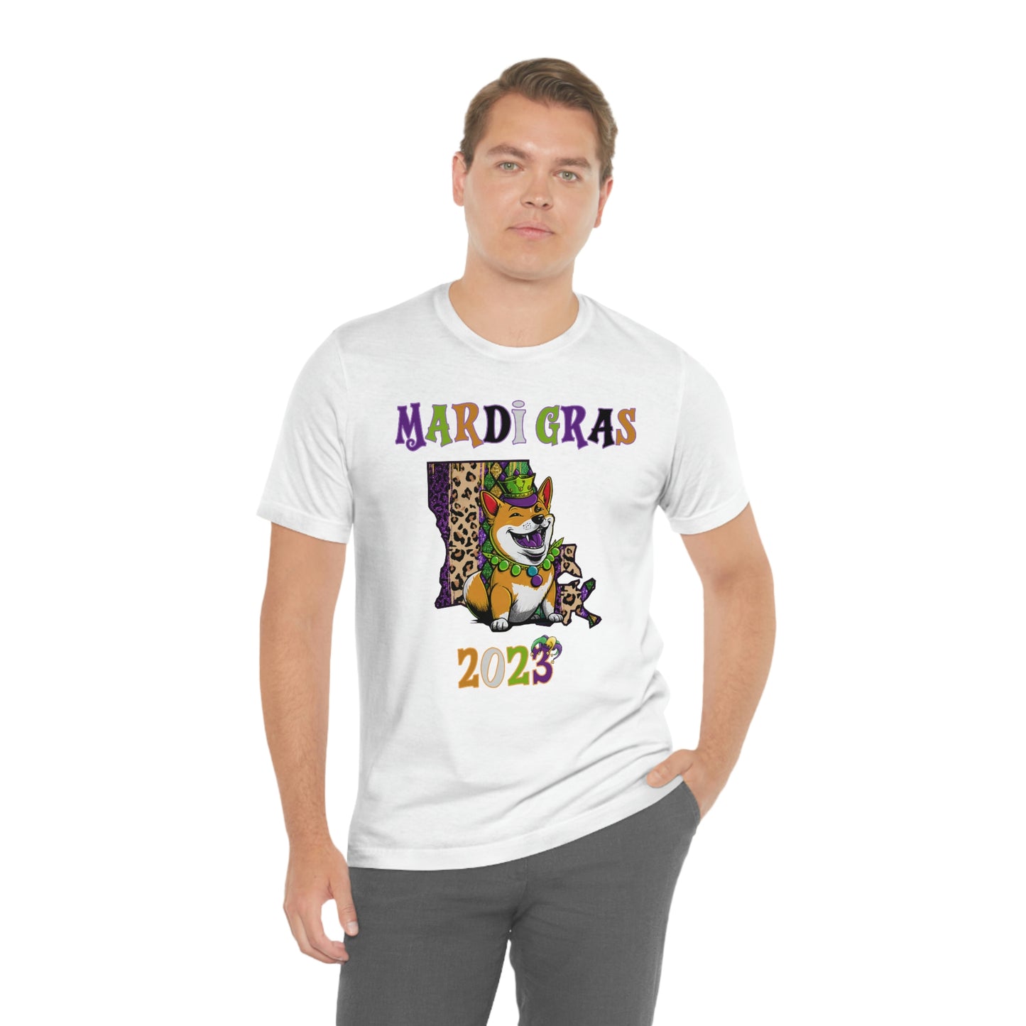 Mardi Gras 2023 Shiba Inu T-Shirt - Celebrate with your pup - Louisiana Theme - Soft Cotton - Dog Lover Gift