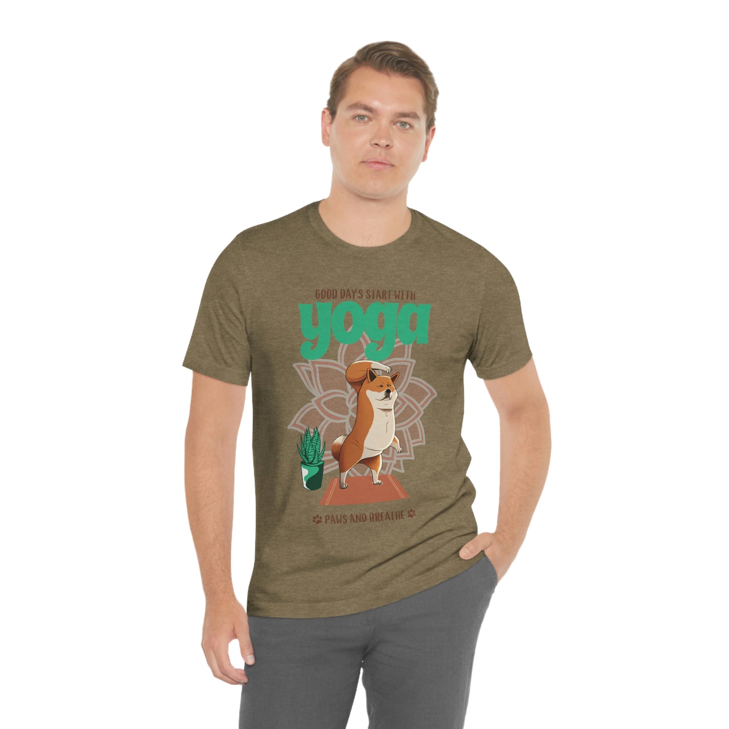 Good Days Start with Yoga, Paws, and Breath Shiba Inu T-Shirt - Soft 100% Retail Fit - Great for Dog Lovers and Yogis