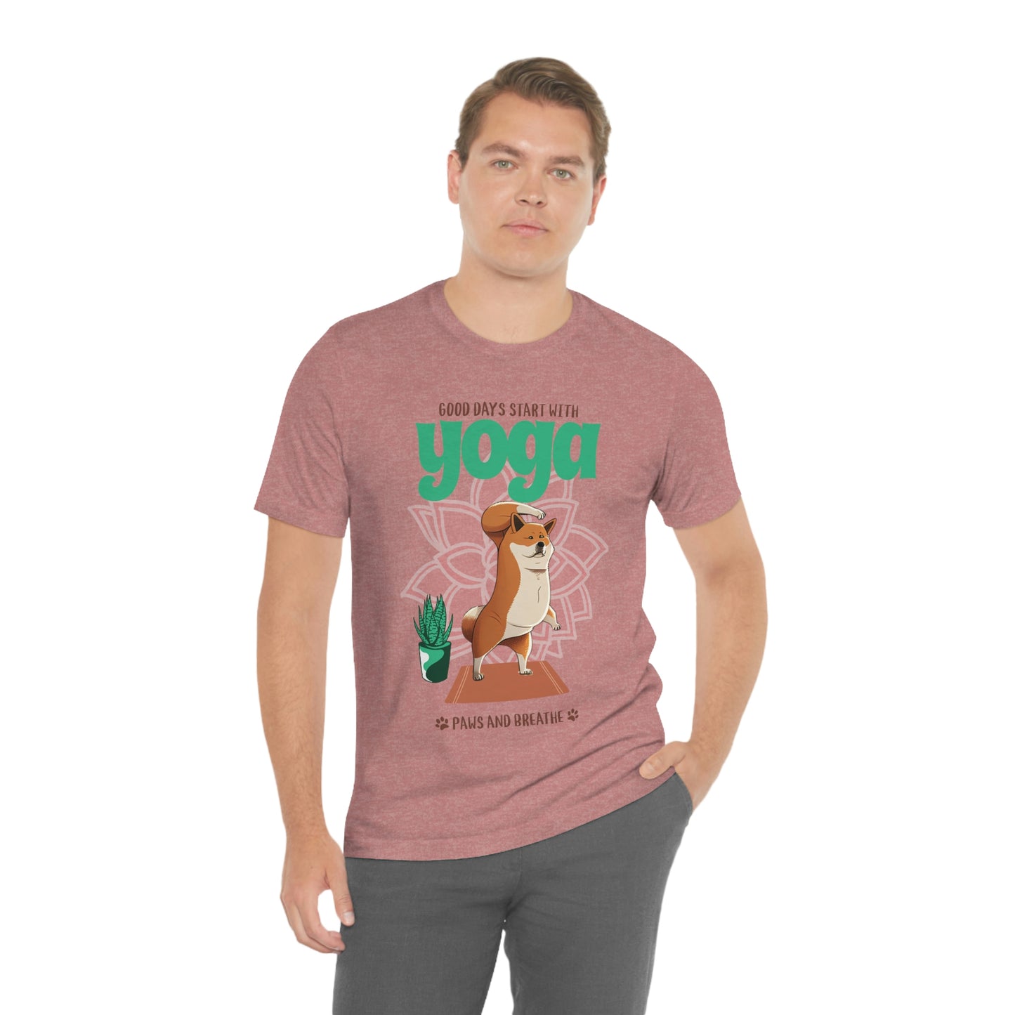 Good Days Start with Yoga, Paws, and Breath Shiba Inu T-Shirt - Soft 100% Retail Fit - Great for Dog Lovers and Yogis