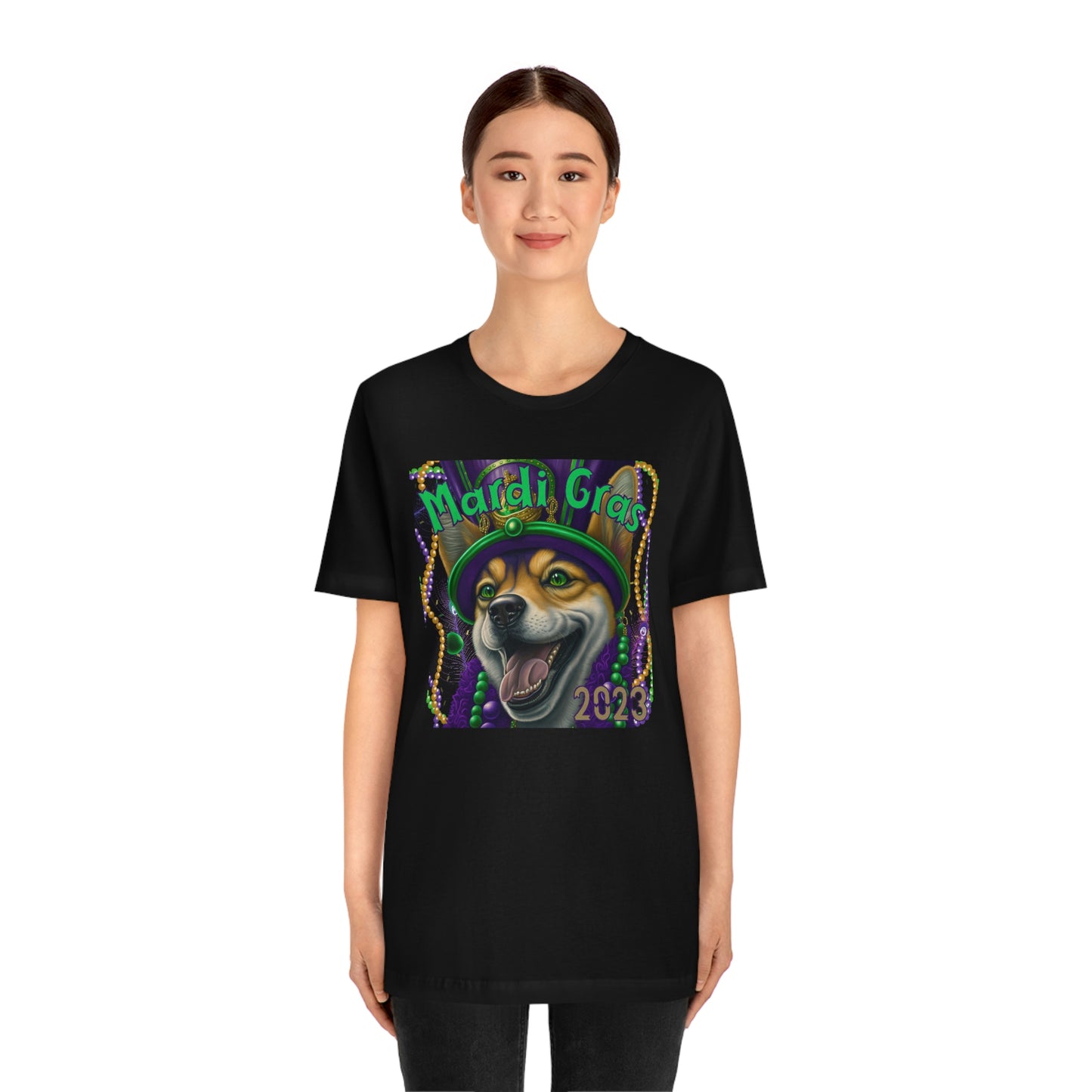 Mardi Gras 2023 Shiba Inu Dog Unisex T-Shirt - Soft Cotton, Quality Print, Perfect for Mardi Gras Celebration