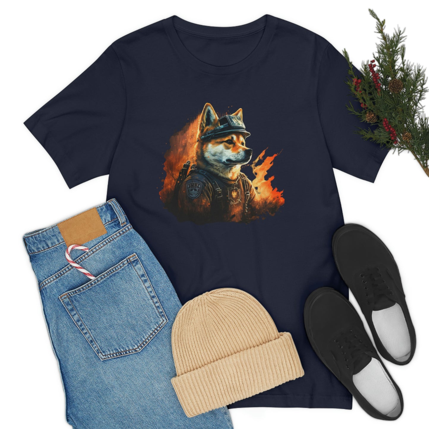 Brave Shiba Inu Firefighter T-Shirt - Flames Design | Shiba Inu Tee with High-Quality Print