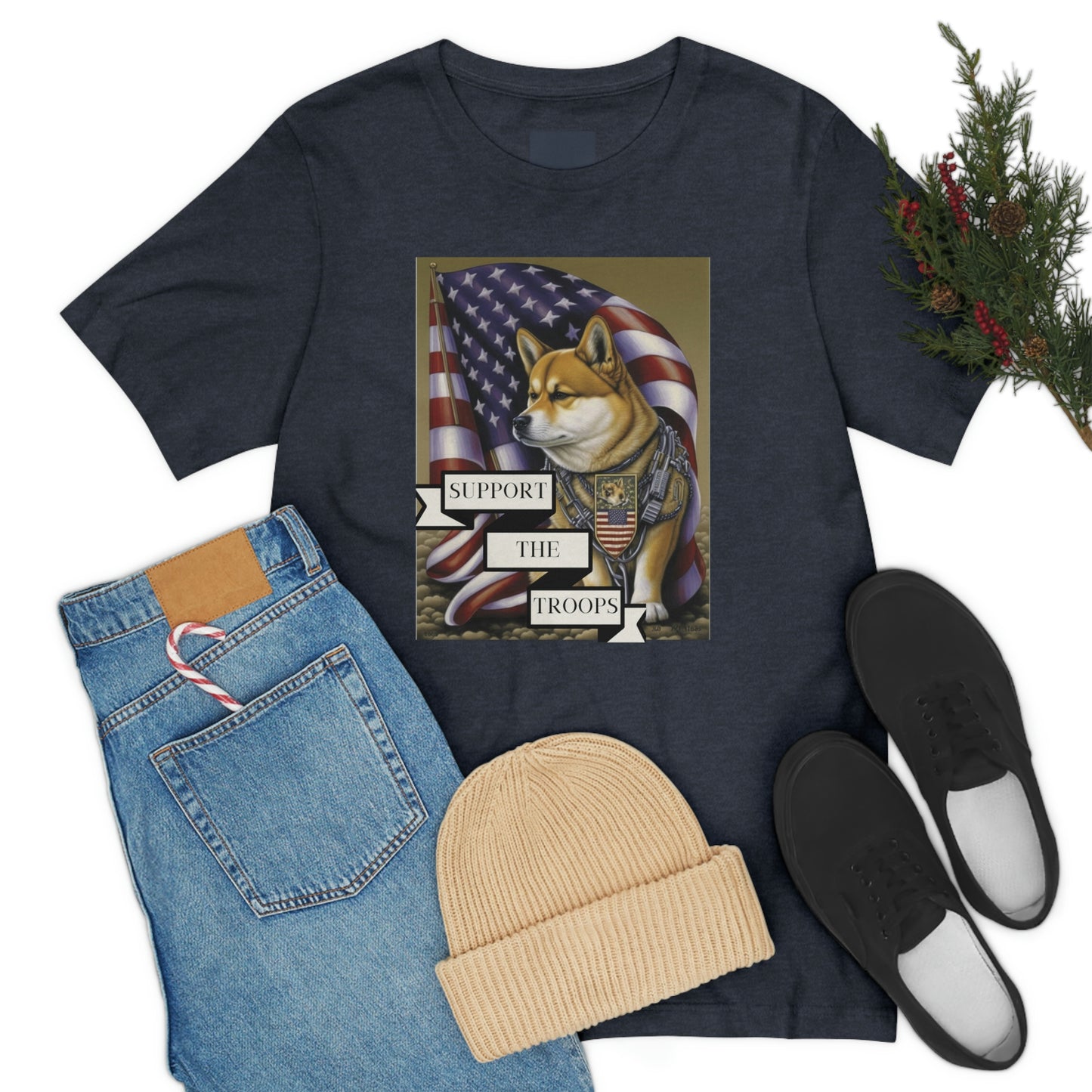 Patriotic Shiba Inu Soldier T-Shirt | American Flag and Support the Troops | Shiba Inu Tee with High-Quality Print