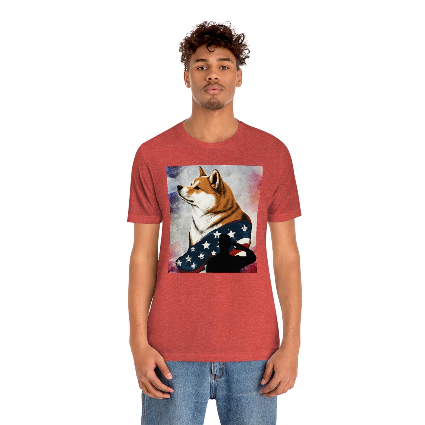 Patriotic Shiba Inu T-Shirt Support Our Troops | American Flag and Soldier Silhouette | Shiba Inu Tee with High-Quality Print