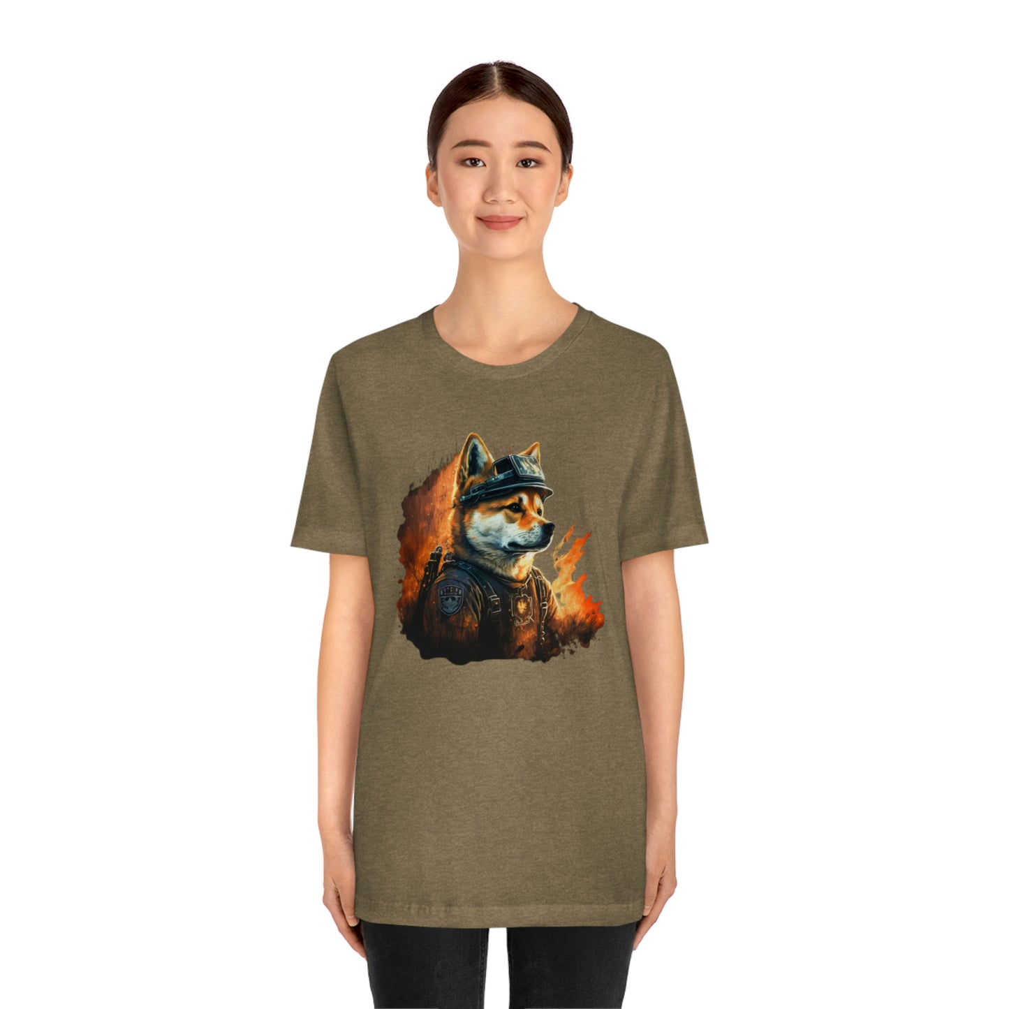 Brave Shiba Inu Firefighter T-Shirt - Flames Design | Shiba Inu Tee with High-Quality Print