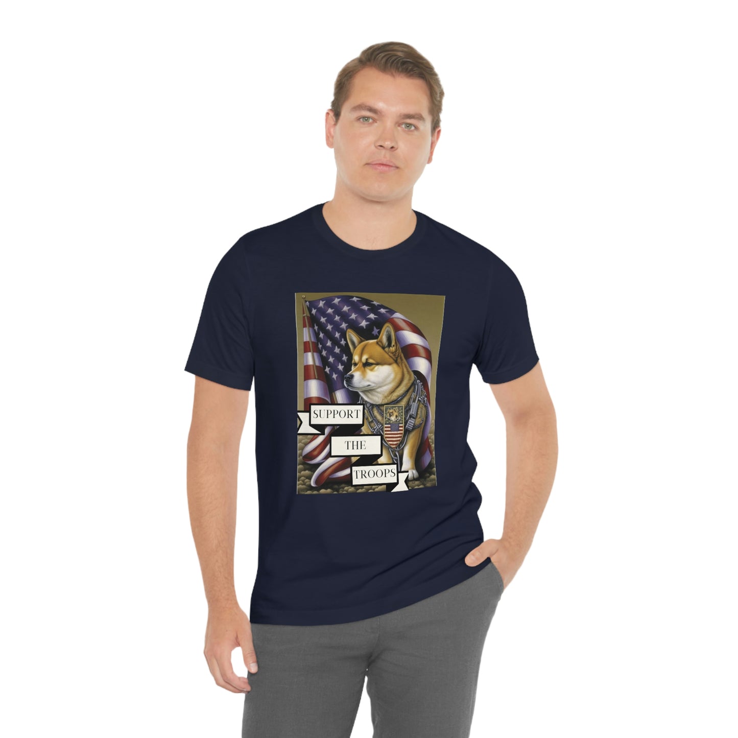 Patriotic Shiba Inu Soldier T-Shirt | American Flag and Support the Troops | Shiba Inu Tee with High-Quality Print