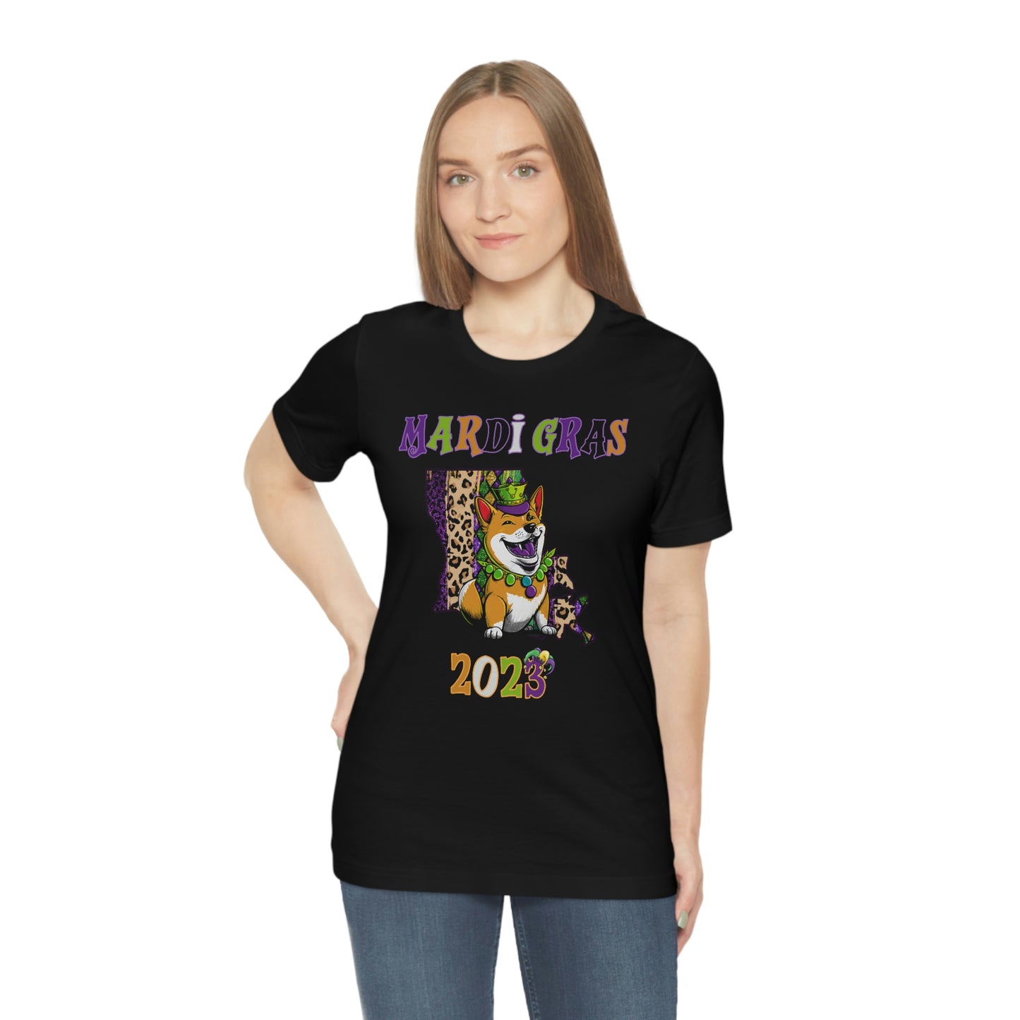 Mardi Gras 2023 Shiba Inu T-Shirt - Celebrate with your pup - Louisiana Theme - Soft Cotton - Dog Lover Gift