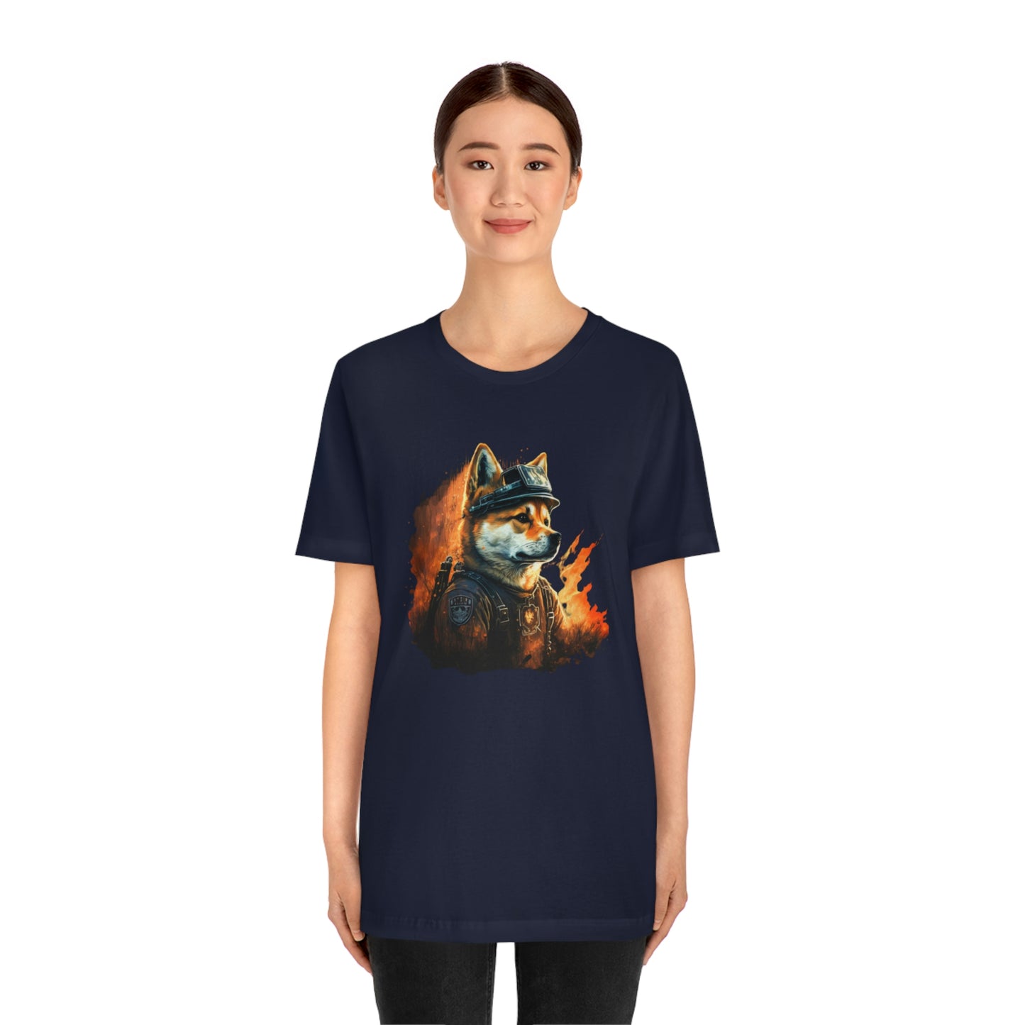 Brave Shiba Inu Firefighter T-Shirt - Flames Design | Shiba Inu Tee with High-Quality Print