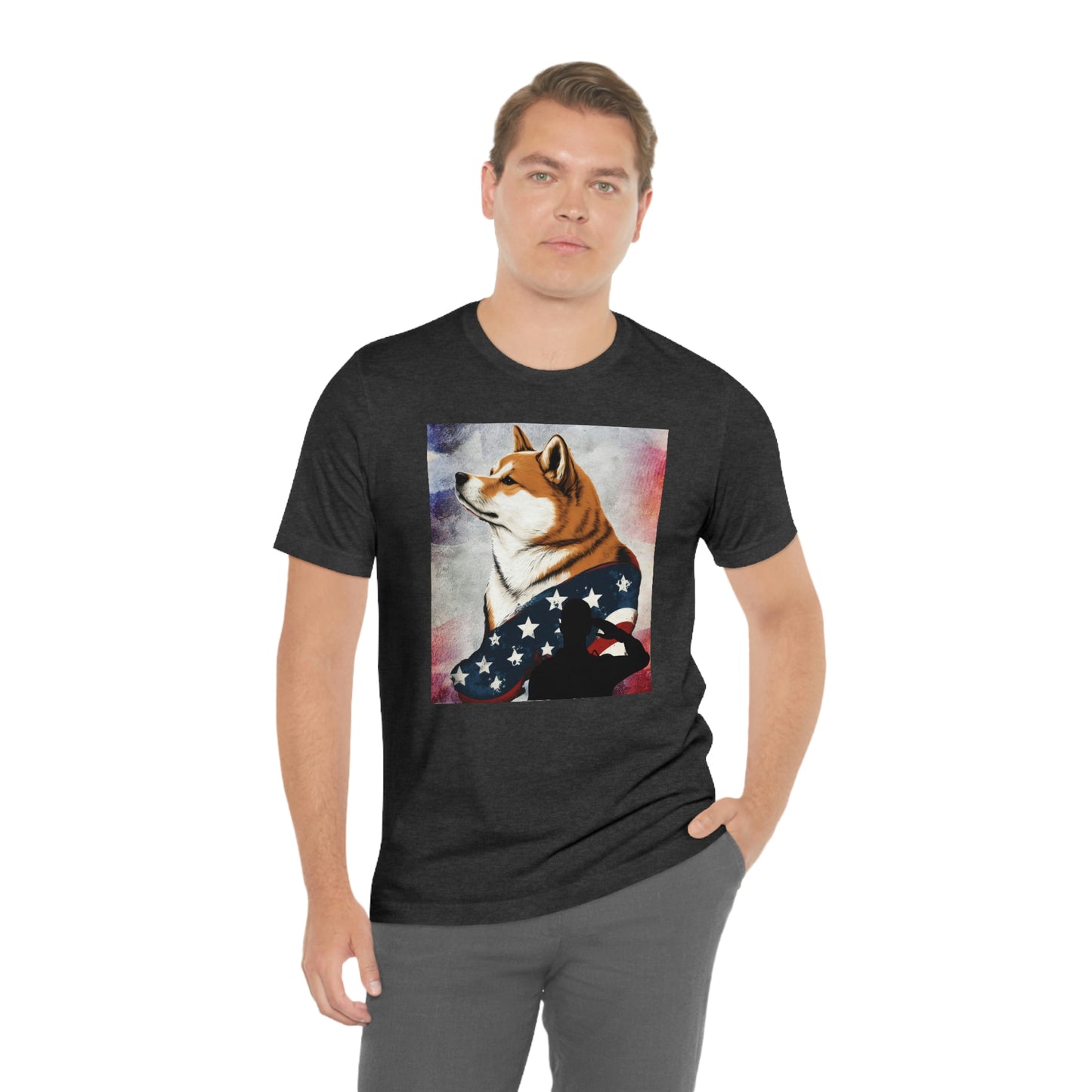 Patriotic Shiba Inu T-Shirt Support Our Troops | American Flag and Soldier Silhouette | Shiba Inu Tee with High-Quality Print