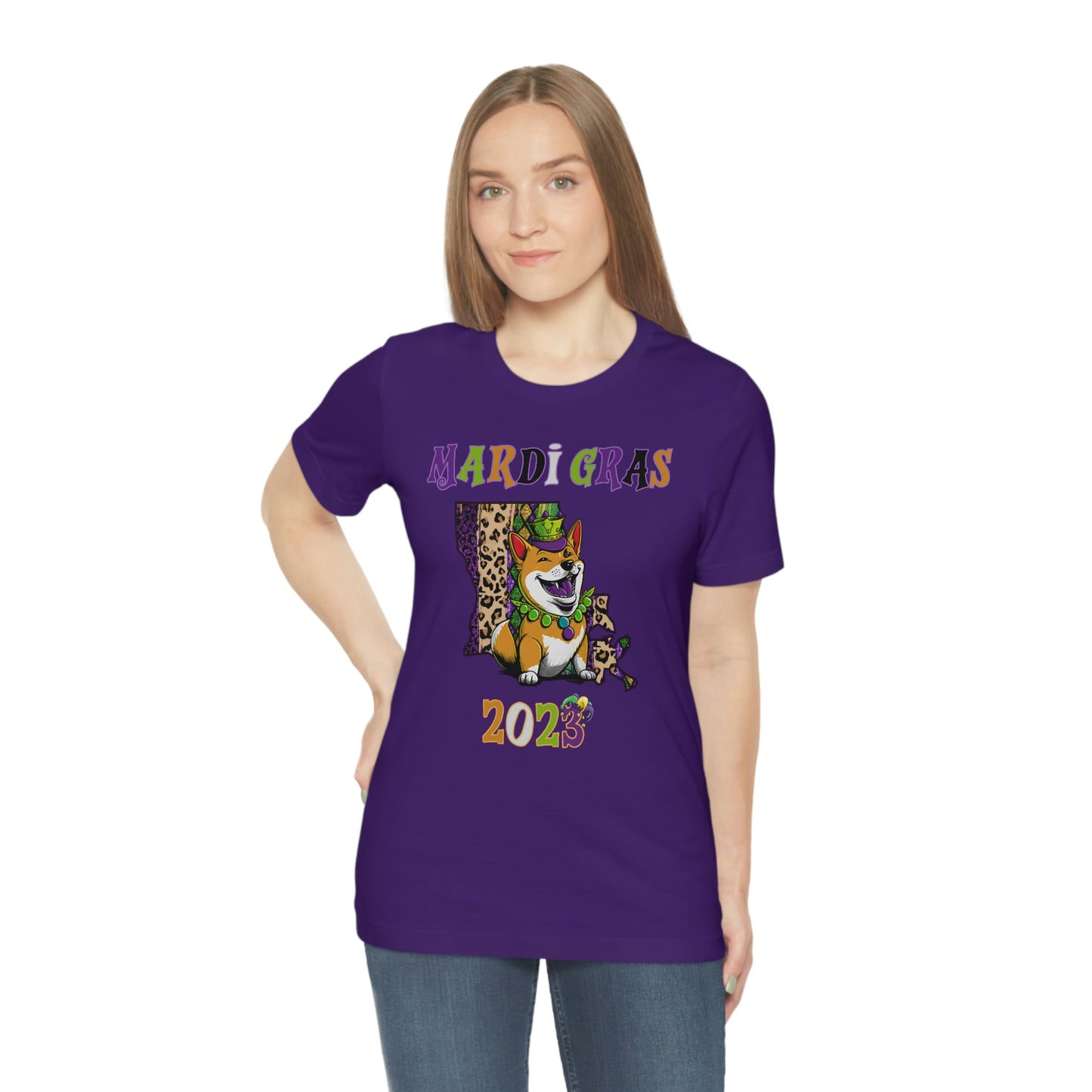 Mardi Gras 2023 Shiba Inu T-Shirt - Celebrate with your pup - Louisiana Theme - Soft Cotton - Dog Lover Gift