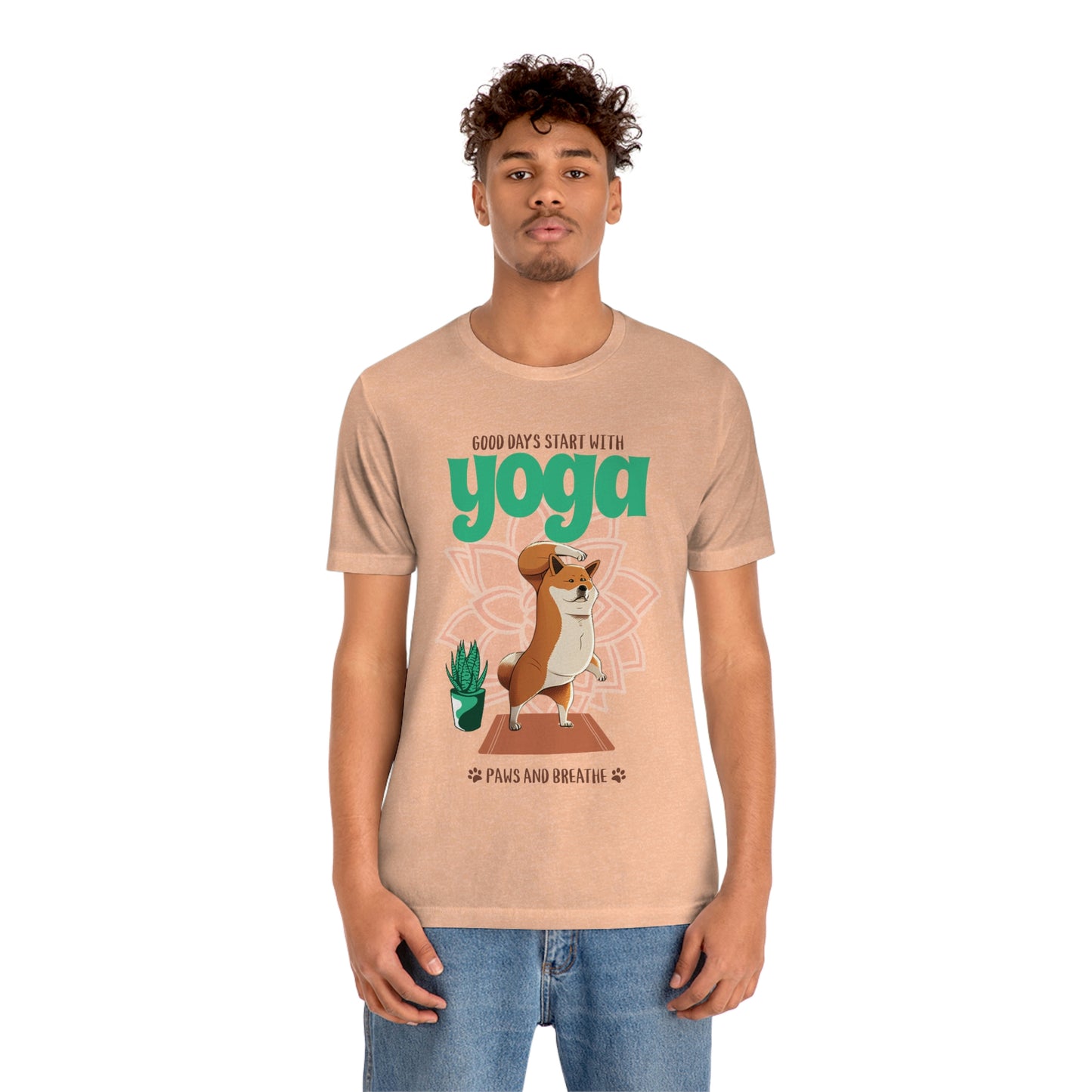 Good Days Start with Yoga, Paws, and Breath Shiba Inu T-Shirt - Soft 100% Retail Fit - Great for Dog Lovers and Yogis