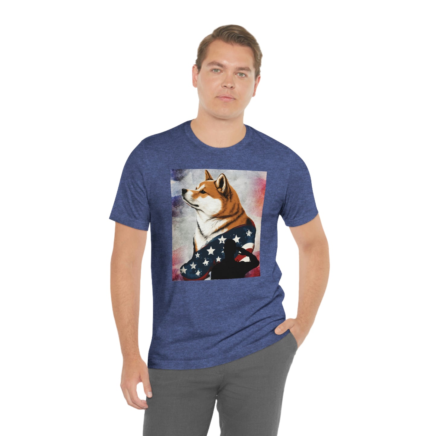 Patriotic Shiba Inu T-Shirt Support Our Troops | American Flag and Soldier Silhouette | Shiba Inu Tee with High-Quality Print