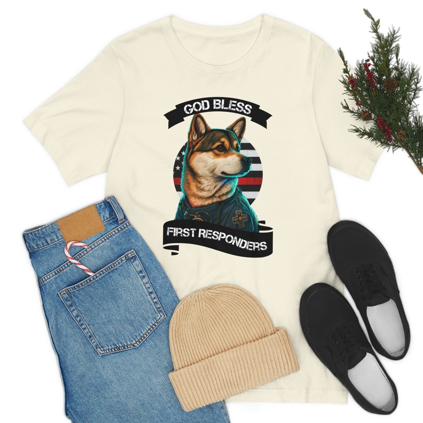 EMT Shiba Inu T-Shirt | Support First Responders | God Bless Banner | Shiba Inu Tee with High-Quality Print