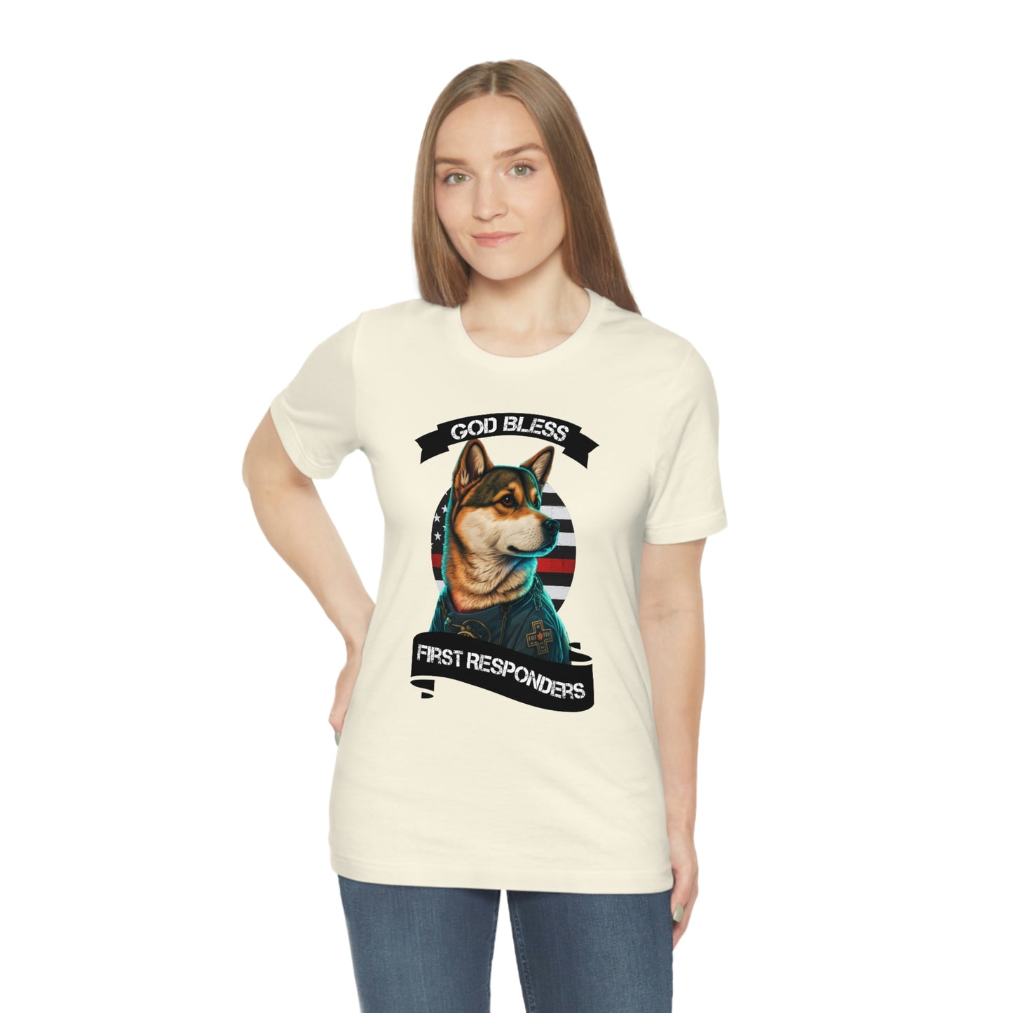 EMT Shiba Inu T-Shirt | Support First Responders | God Bless Banner | Shiba Inu Tee with High-Quality Print