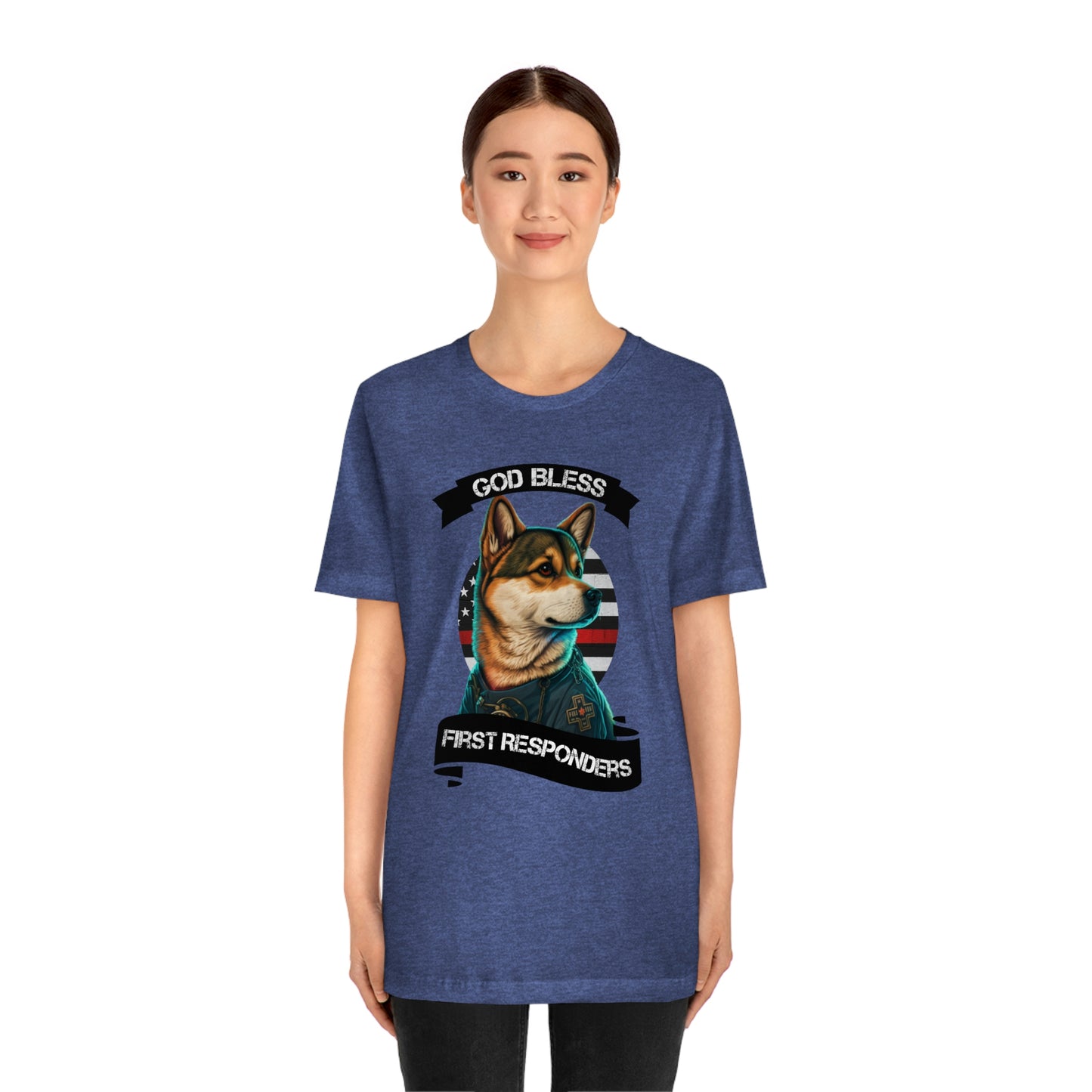 EMT Shiba Inu T-Shirt | Support First Responders | God Bless Banner | Shiba Inu Tee with High-Quality Print