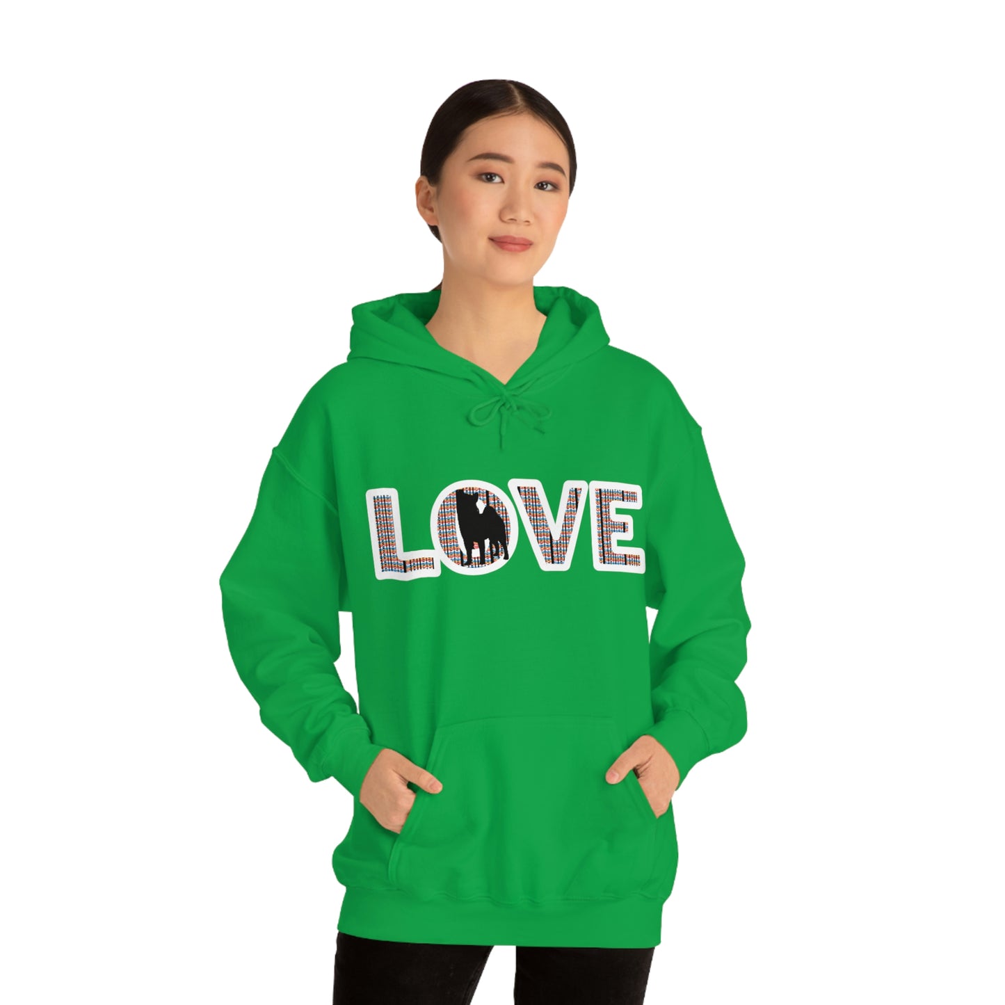 LOVE and Shiba Inu Hoodie Sweatshirt - Unisex, Soft & Warm Blend with Kangaroo Pocket - Shiba Inu Gift for anyone that loves their Shiba