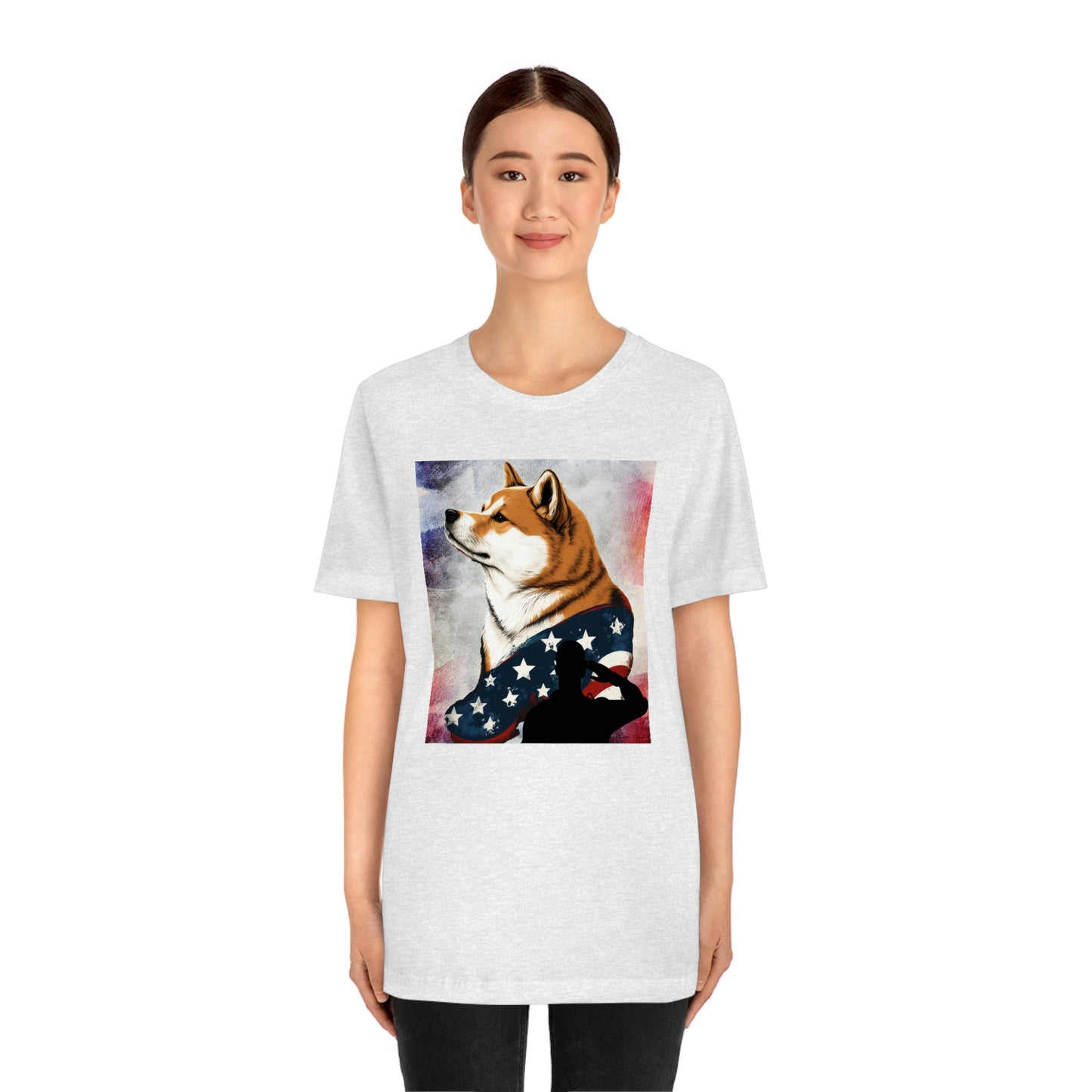 Patriotic Shiba Inu T-Shirt Support Our Troops | American Flag and Soldier Silhouette | Shiba Inu Tee with High-Quality Print