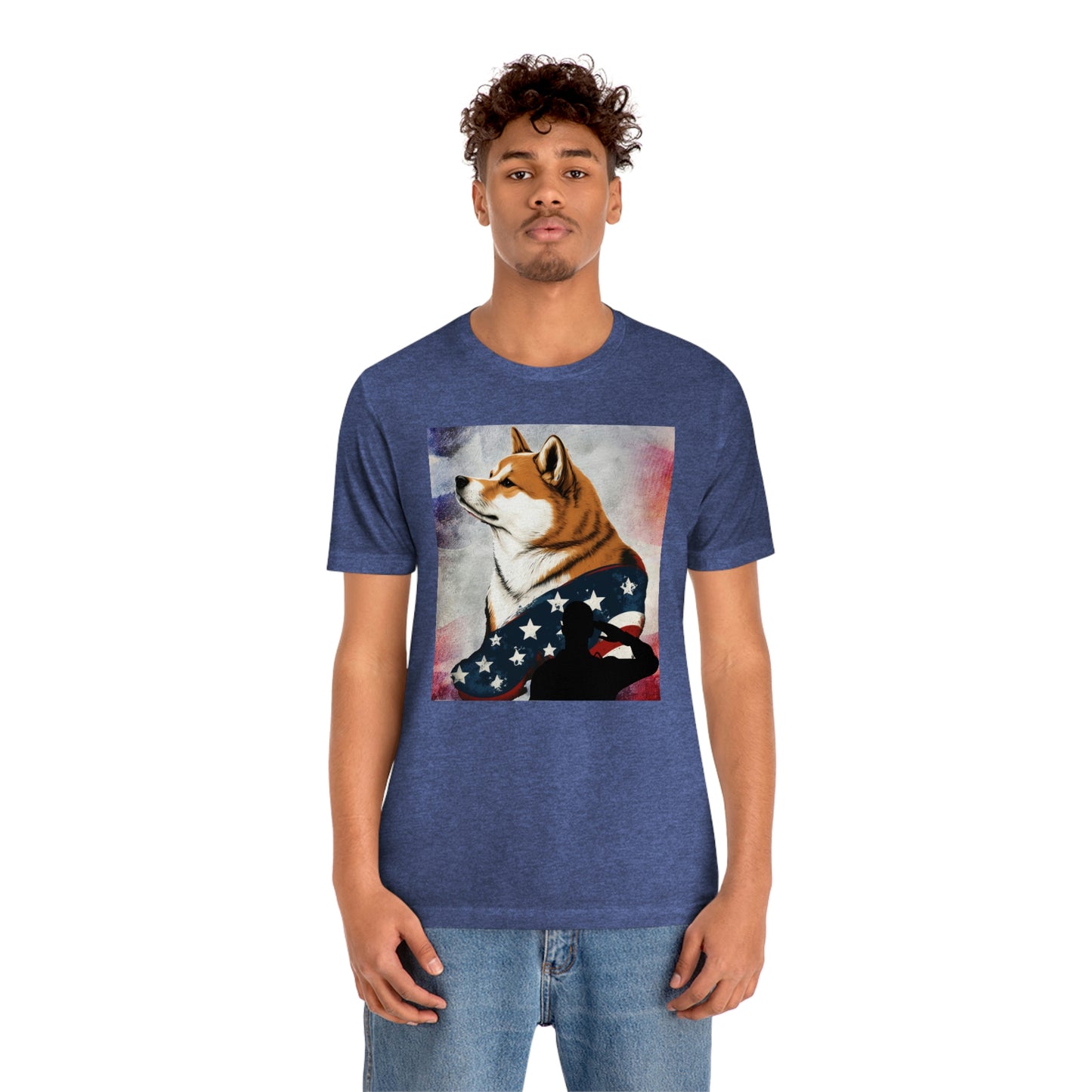 Patriotic Shiba Inu T-Shirt Support Our Troops | American Flag and Soldier Silhouette | Shiba Inu Tee with High-Quality Print