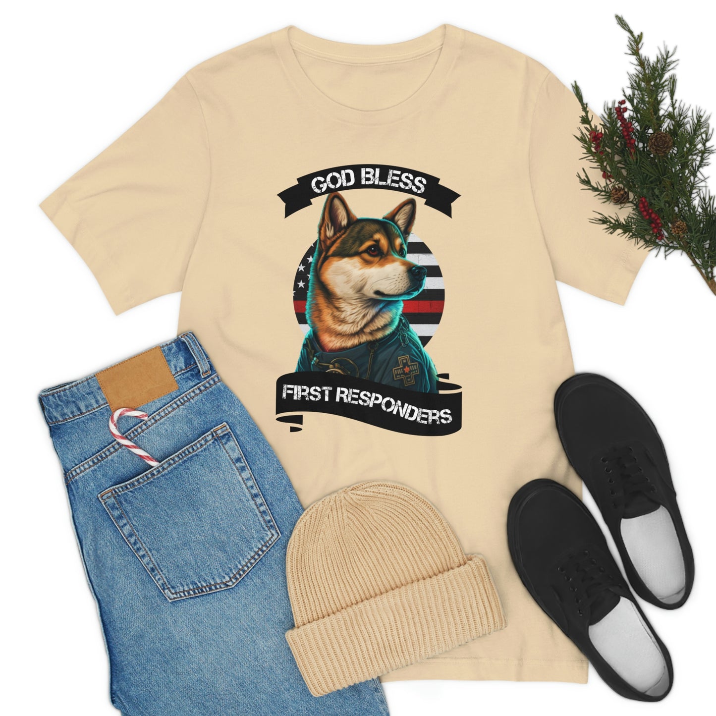 EMT Shiba Inu T-Shirt | Support First Responders | God Bless Banner | Shiba Inu Tee with High-Quality Print