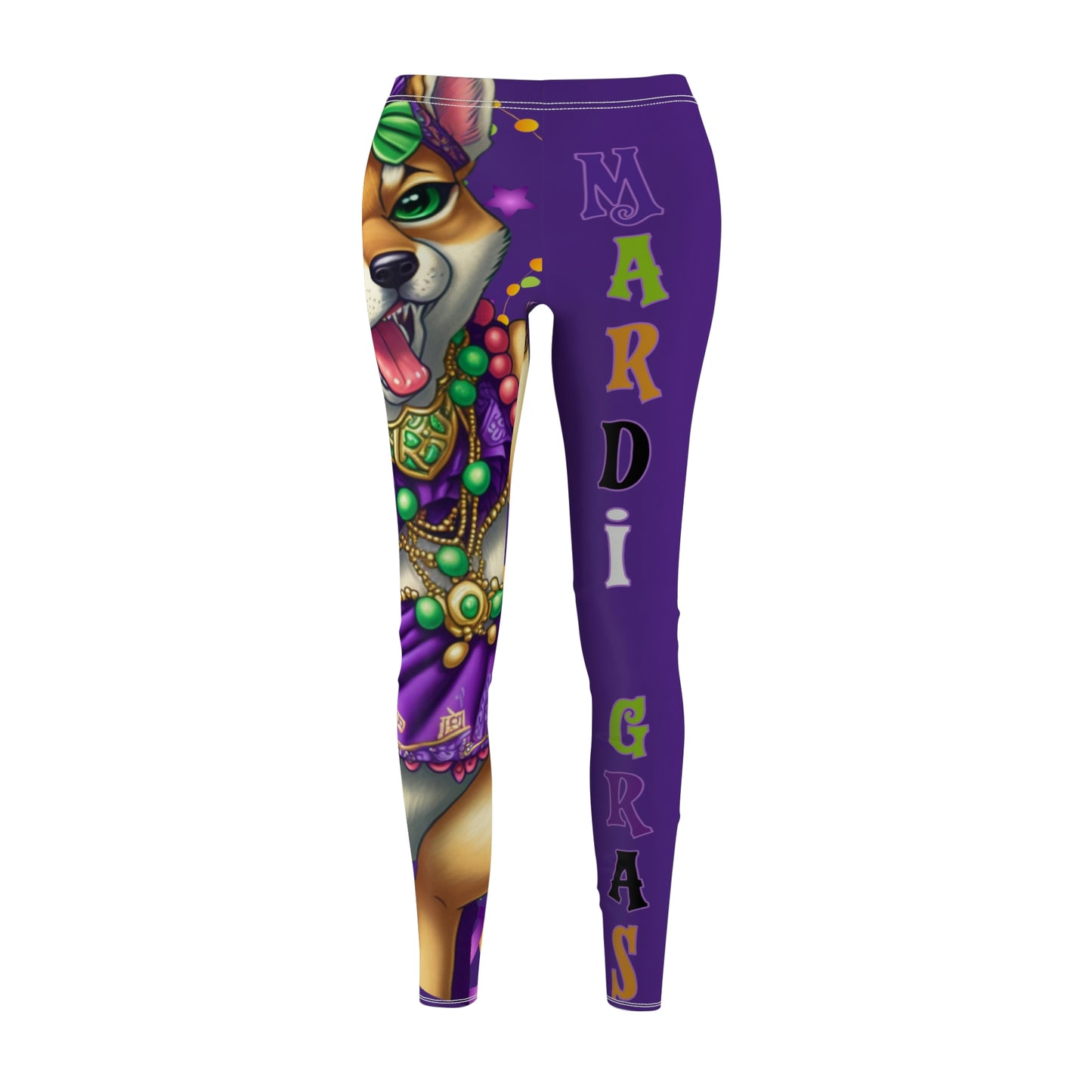 Mardi Gras Shiba Inu Leggings - Unique Design, Vibrant Colors, Soft Touch, Elastic Skinny Fit - Perfect for Casual Occasions