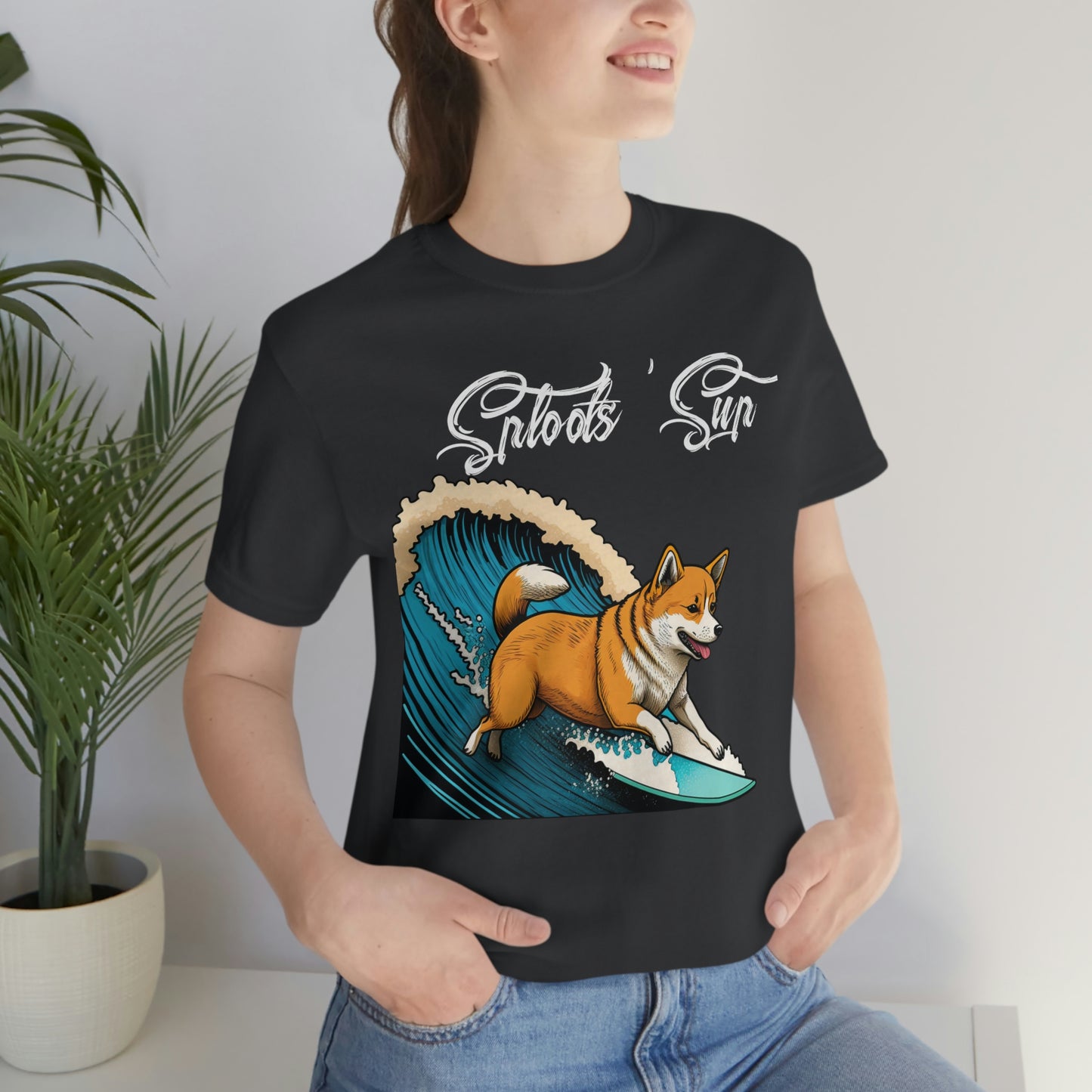 Sploots 'Sup Surfin' Shiba Inu | White Ink | Short Sleeve Tee