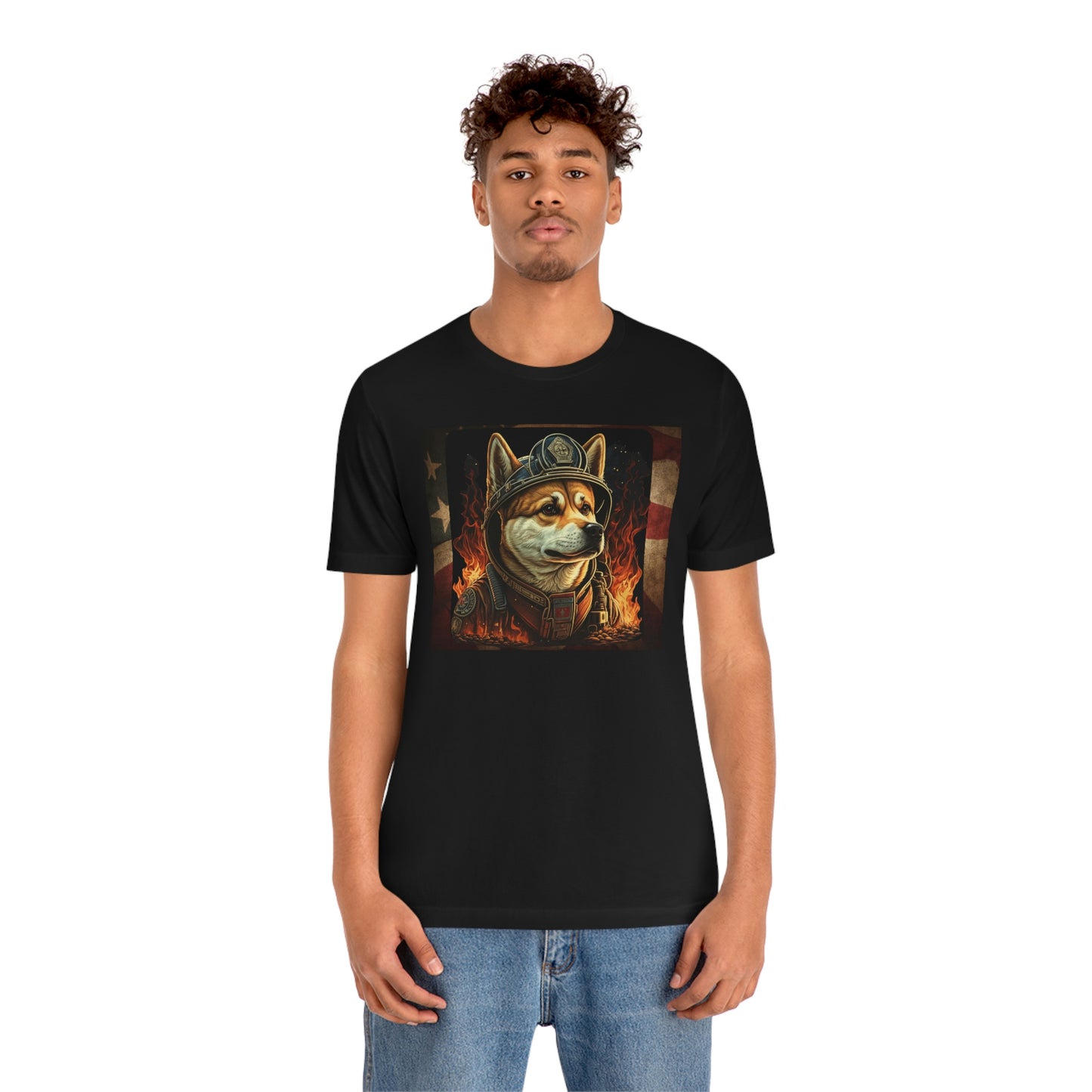 Firefighter Shiba Inu T-Shirt | Support First Responders | American Flag | Shiba Inu Tee | High-Quality Print | Gift for Him | Gift for Her