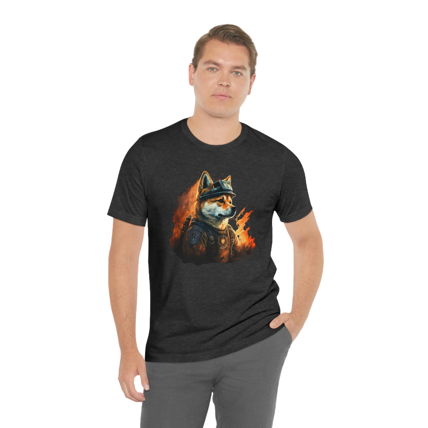 Brave Shiba Inu Firefighter T-Shirt - Flames Design | Shiba Inu Tee with High-Quality Print