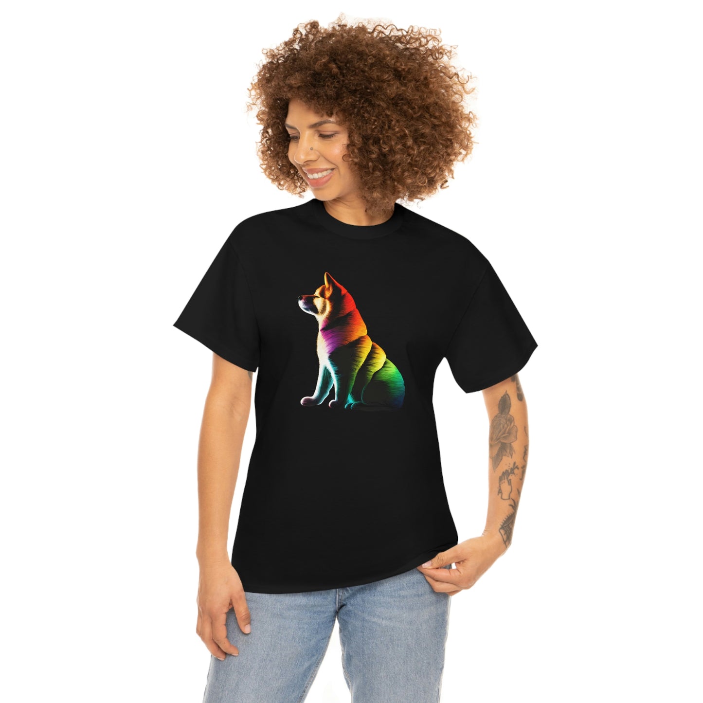 Rainbow Shiba Inu Silhouette T-Shirt: 100% Cotton, Medium Fabric, Classic Fit, Tear-Away Label, True-to-Size