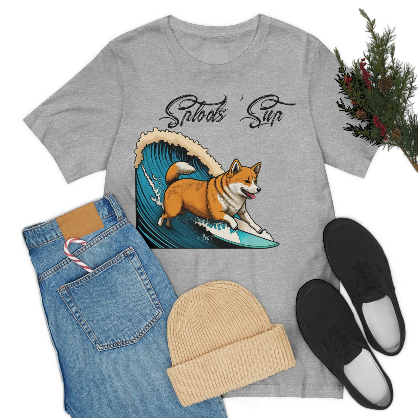 Sploots 'Sup Surfin' Shiba Inu | Black Ink | Short Sleeve Tee