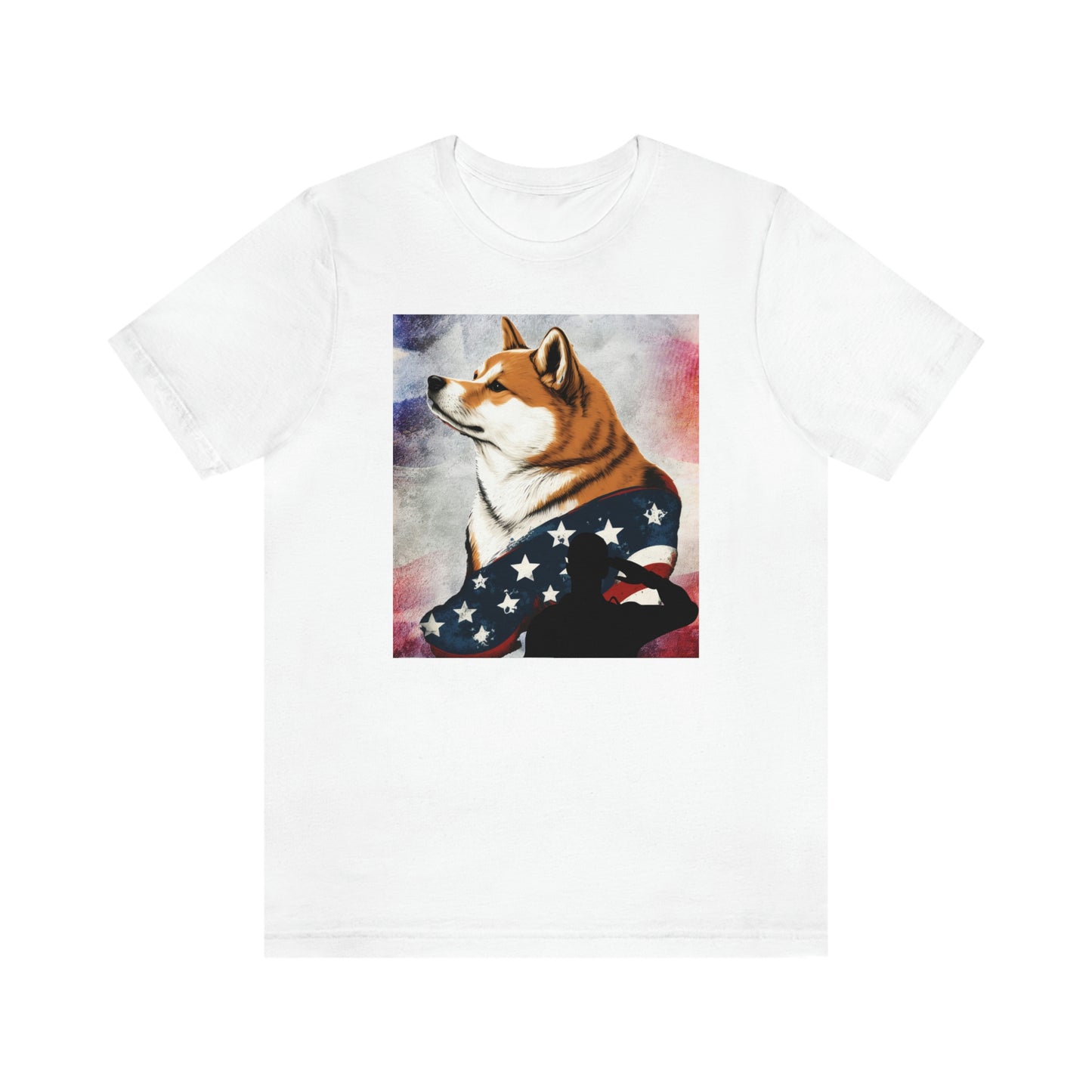 Patriotic Shiba Inu T-Shirt Support Our Troops | American Flag and Soldier Silhouette | Shiba Inu Tee with High-Quality Print