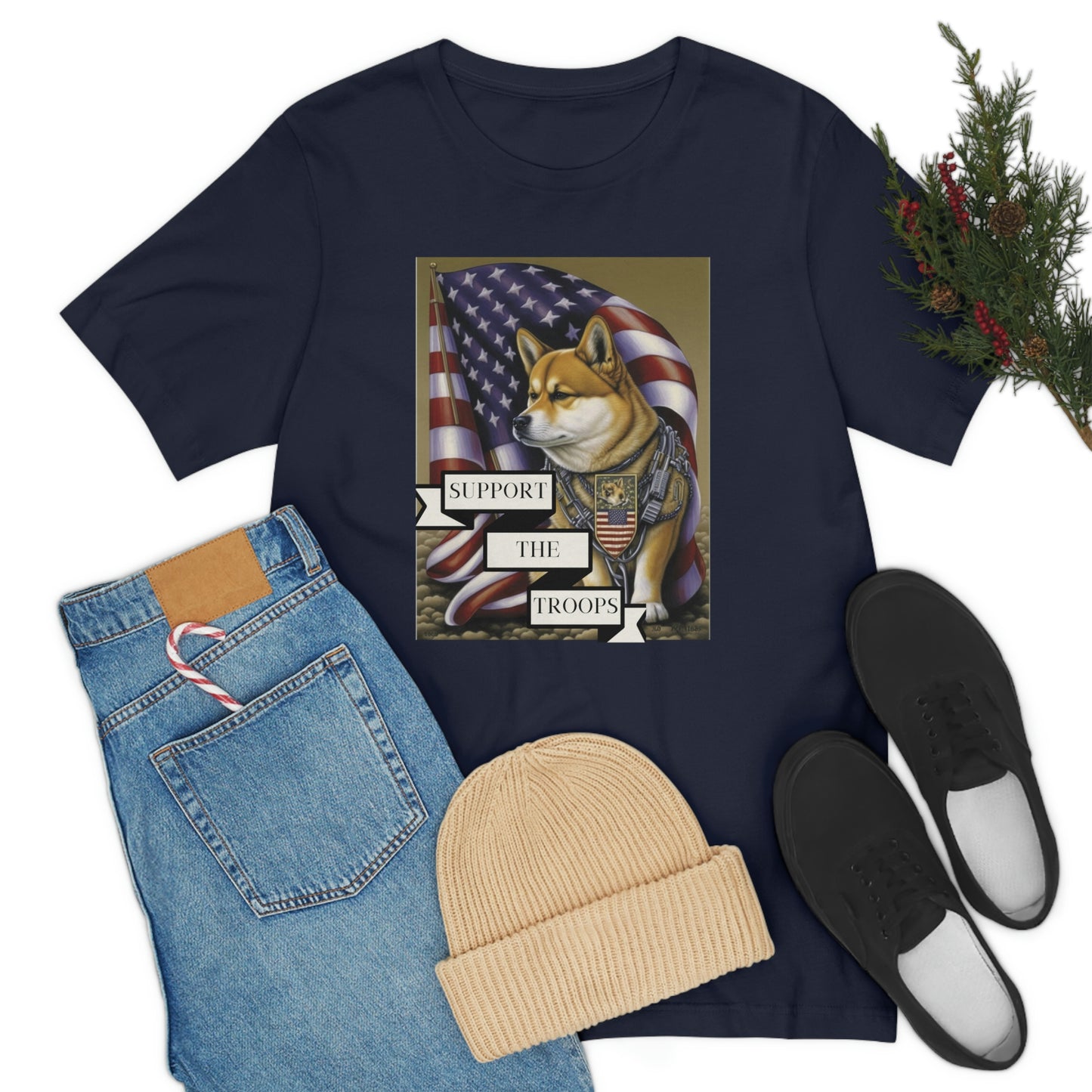 Patriotic Shiba Inu Soldier T-Shirt | American Flag and Support the Troops | Shiba Inu Tee with High-Quality Print