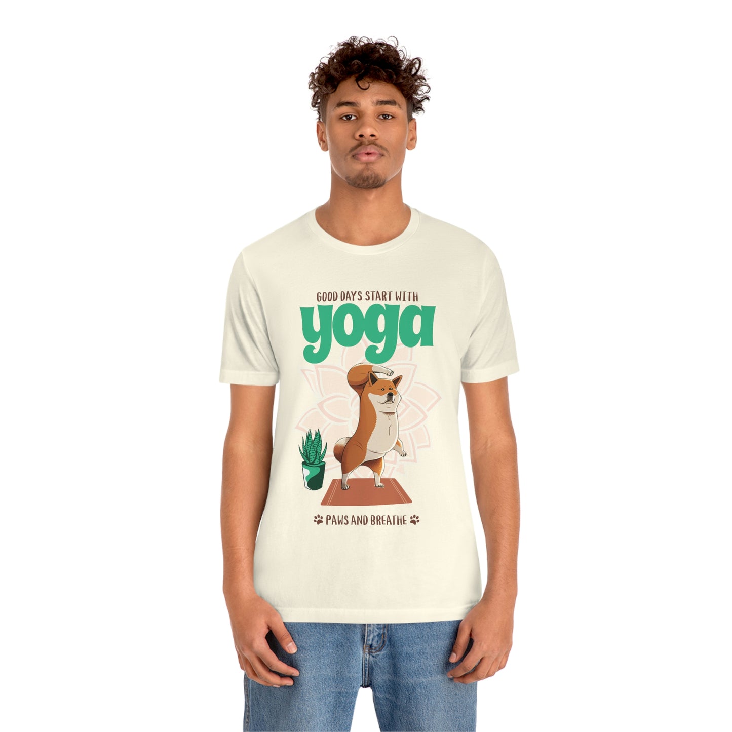 Good Days Start with Yoga, Paws, and Breath Shiba Inu T-Shirt - Soft 100% Retail Fit - Great for Dog Lovers and Yogis