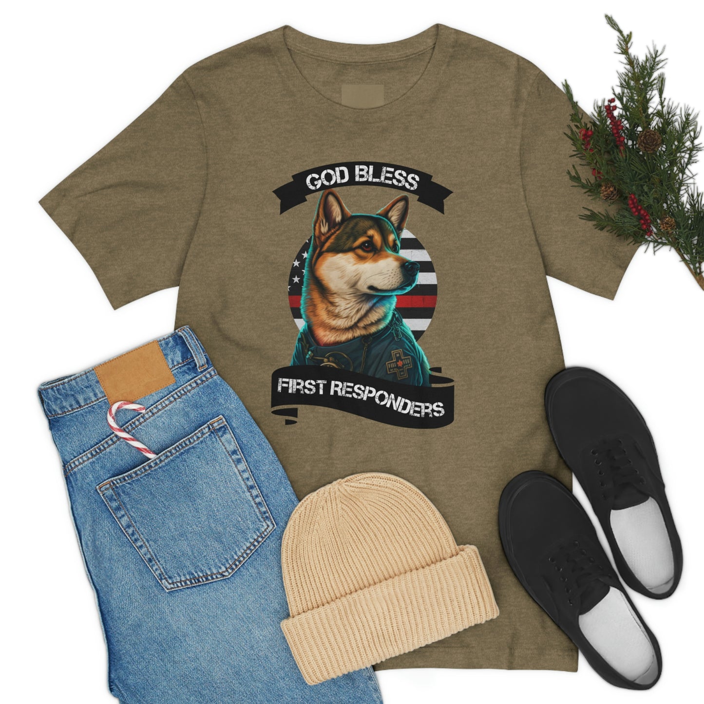 EMT Shiba Inu T-Shirt | Support First Responders | God Bless Banner | Shiba Inu Tee with High-Quality Print