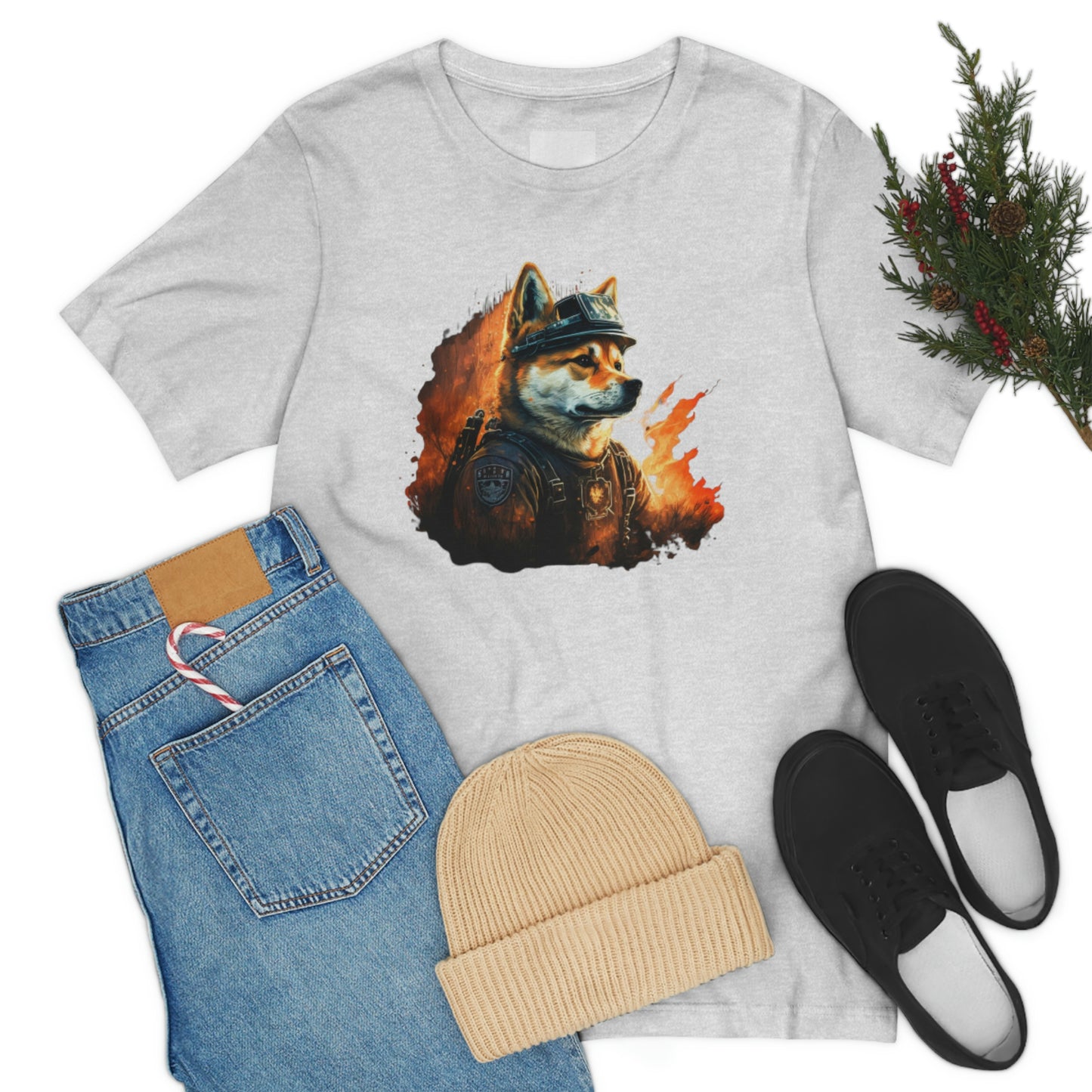 Brave Shiba Inu Firefighter T-Shirt - Flames Design | Shiba Inu Tee with High-Quality Print