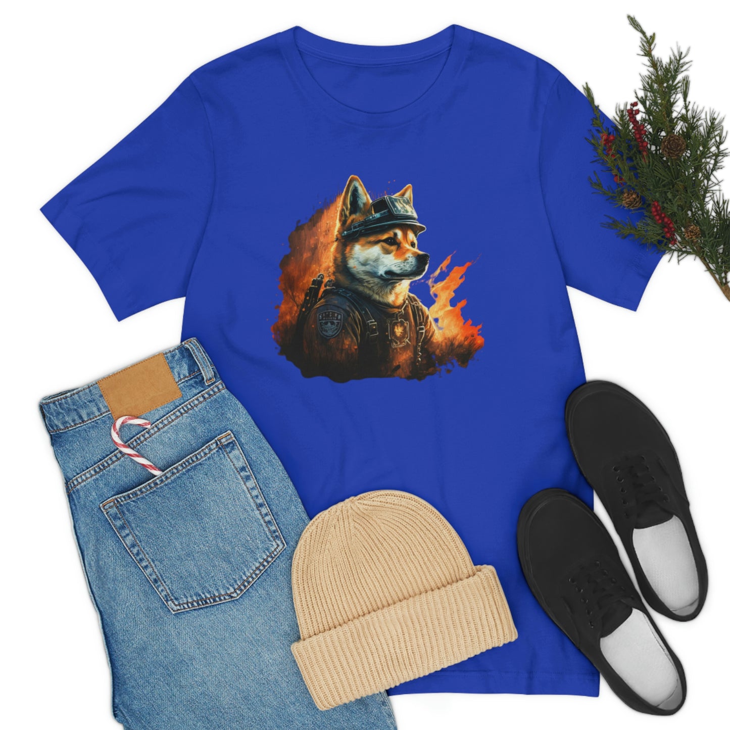 Brave Shiba Inu Firefighter T-Shirt - Flames Design | Shiba Inu Tee with High-Quality Print