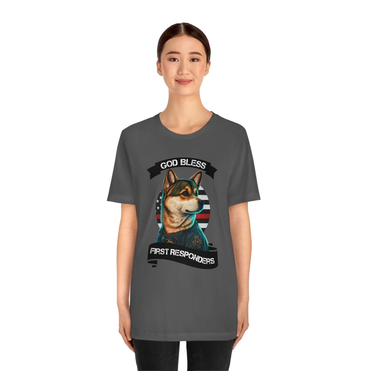 EMT Shiba Inu T-Shirt | Support First Responders | God Bless Banner | Shiba Inu Tee with High-Quality Print