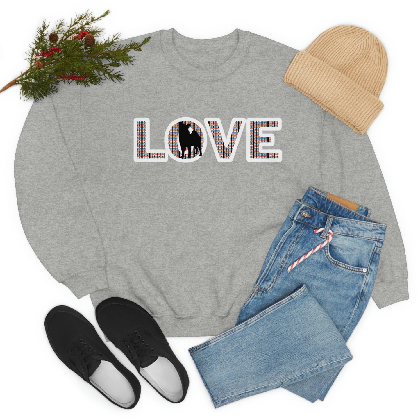 Shiba Inu Sweatshirt - 'LOVE' Shiba's Design - Crewneck Sweatshirt - Soft, Warm, and Stylish Great Warm Shiba Inu Gift for a Shiba Inu Lover