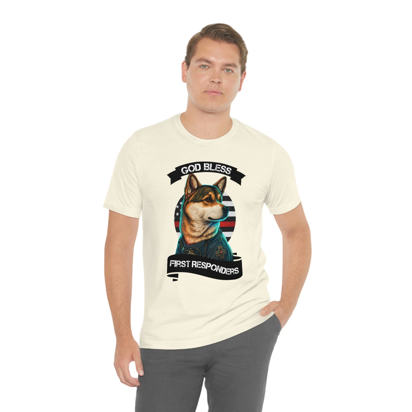 EMT Shiba Inu T-Shirt | Support First Responders | God Bless Banner | Shiba Inu Tee with High-Quality Print