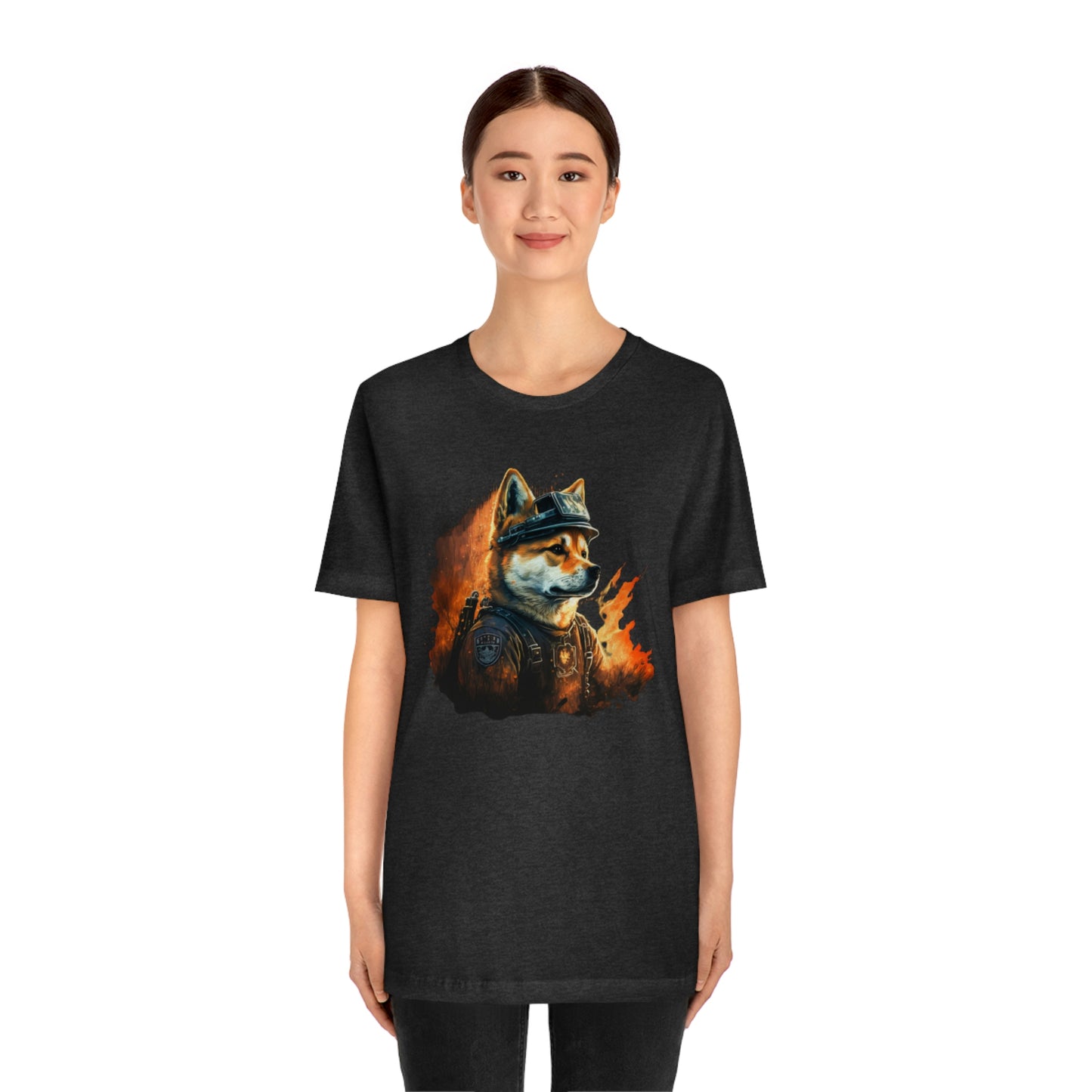 Brave Shiba Inu Firefighter T-Shirt - Flames Design | Shiba Inu Tee with High-Quality Print