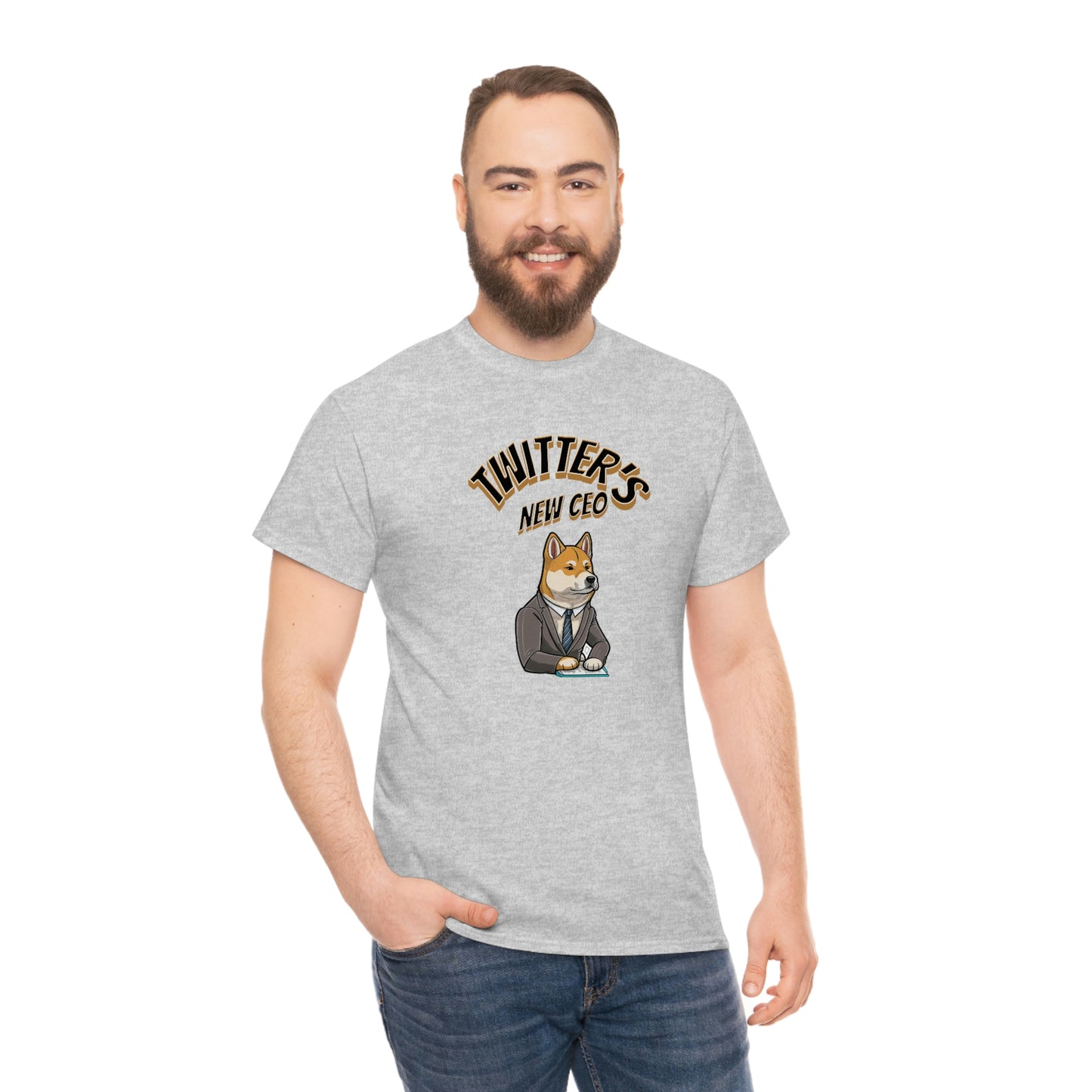 Unleash Your Humor and Style with Our 'Twitters New CEO' Shiba Inu Executive T-Shirt Design! - Black and White Ink