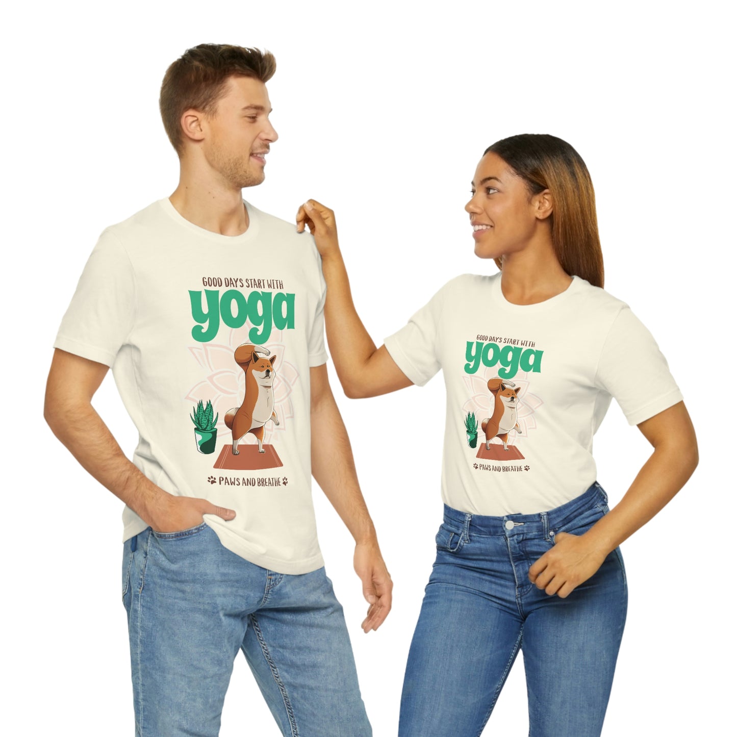 Good Days Start with Yoga, Paws, and Breath Shiba Inu T-Shirt - Soft 100% Retail Fit - Great for Dog Lovers and Yogis