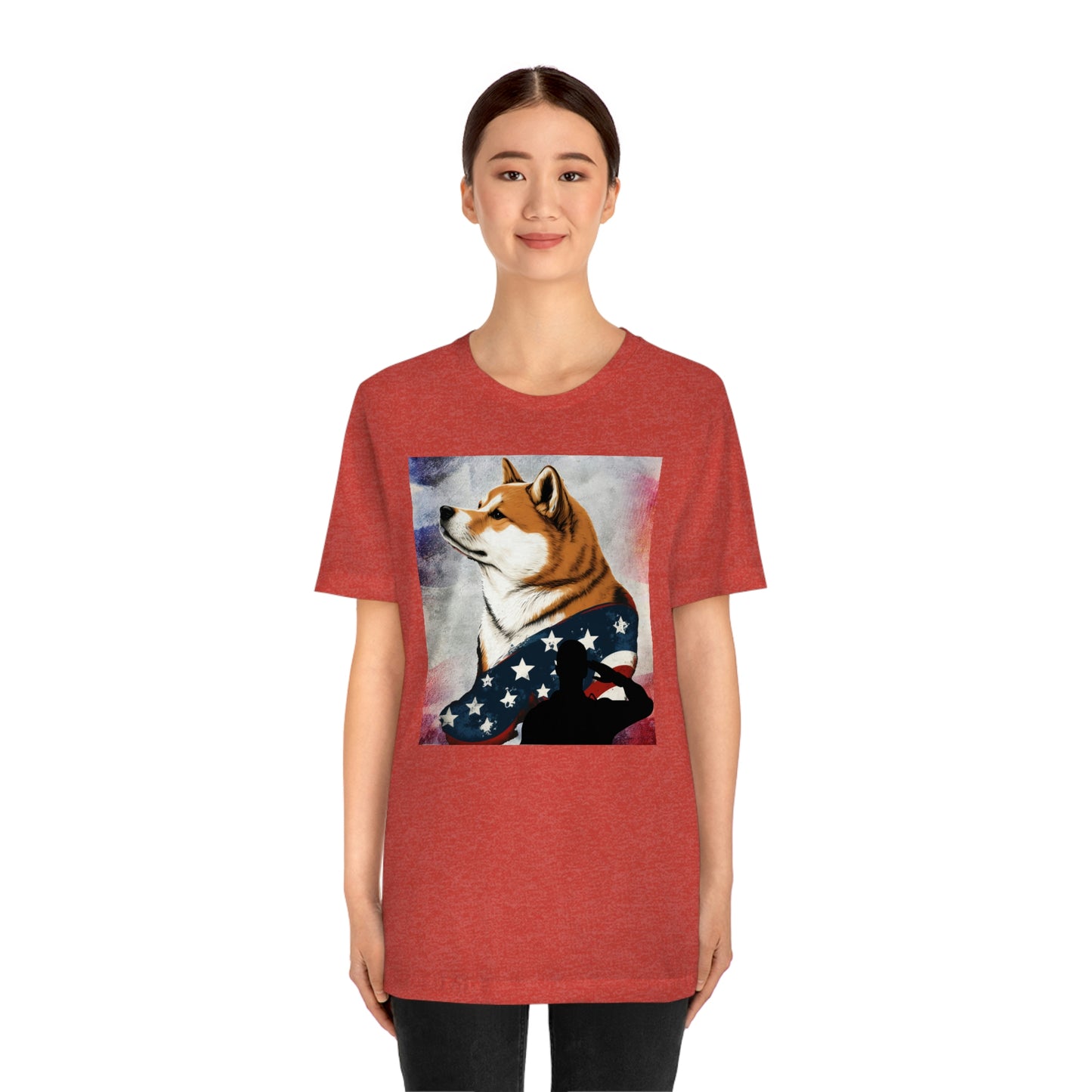 Patriotic Shiba Inu T-Shirt Support Our Troops | American Flag and Soldier Silhouette | Shiba Inu Tee with High-Quality Print