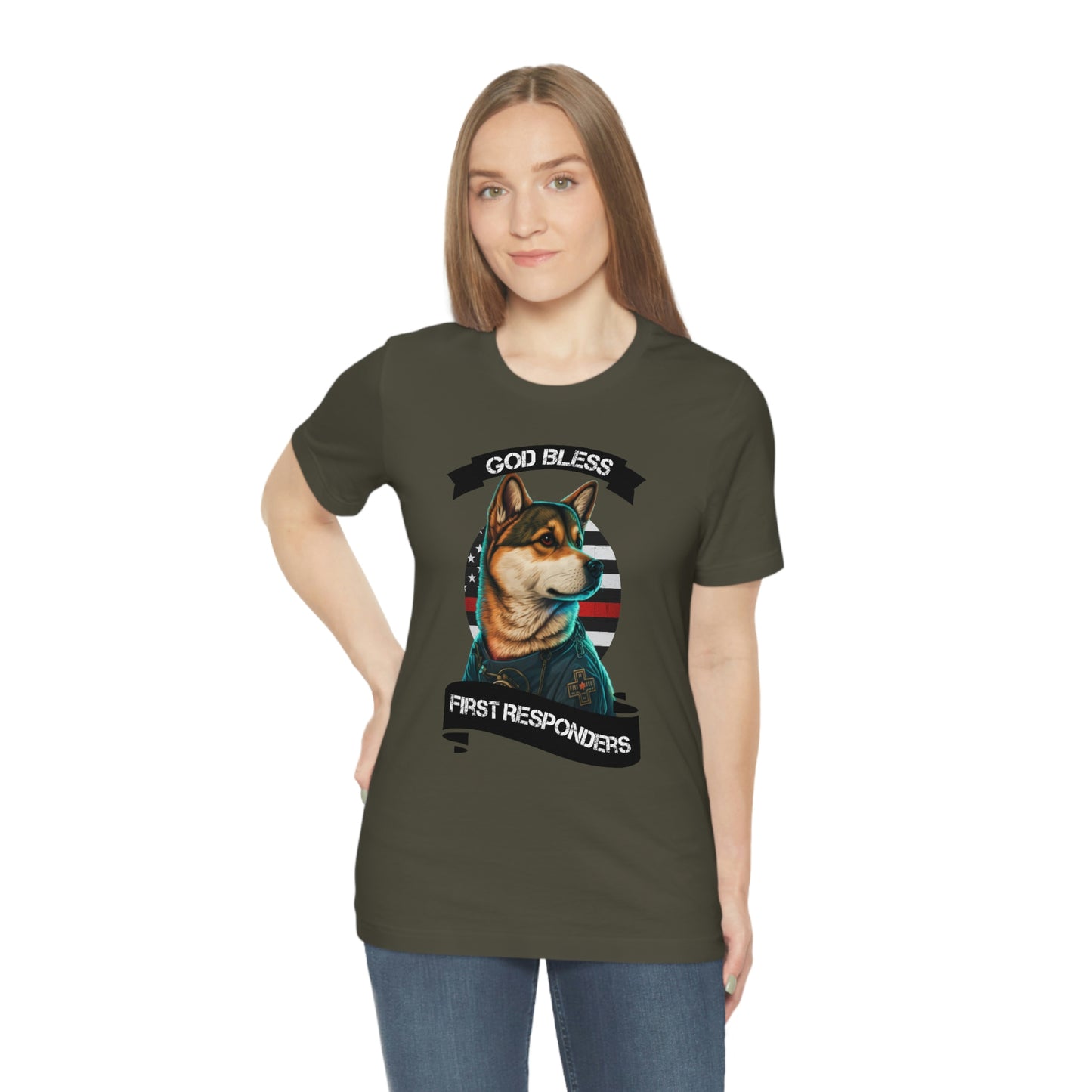 EMT Shiba Inu T-Shirt | Support First Responders | God Bless Banner | Shiba Inu Tee with High-Quality Print