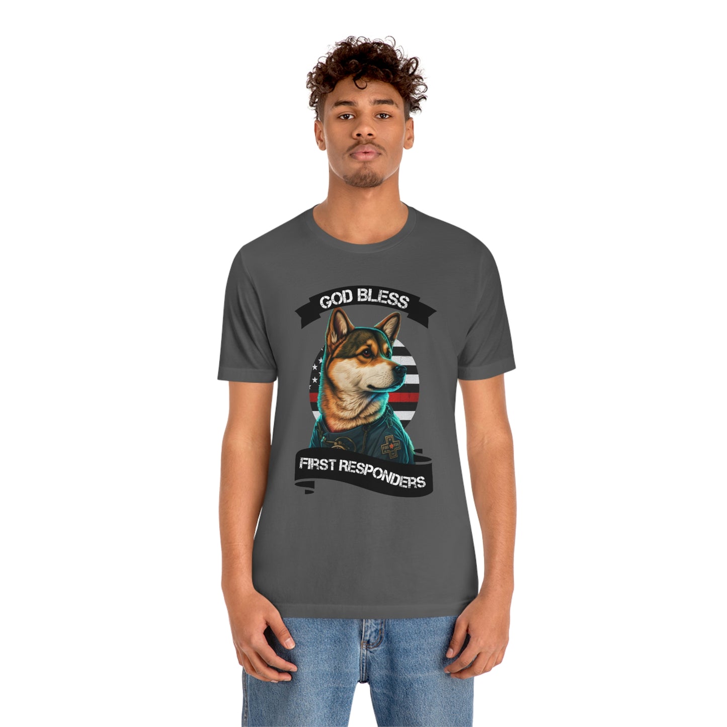 EMT Shiba Inu T-Shirt | Support First Responders | God Bless Banner | Shiba Inu Tee with High-Quality Print