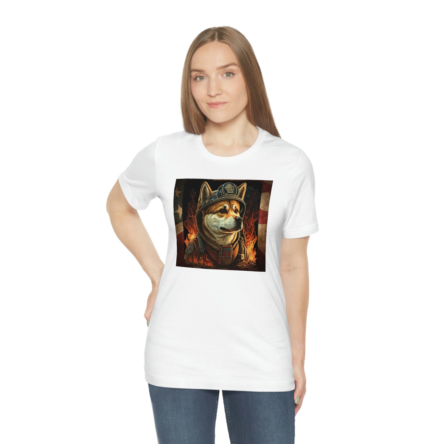 Firefighter Shiba Inu T-Shirt | Support First Responders | American Flag | Shiba Inu Tee | High-Quality Print | Gift for Him | Gift for Her