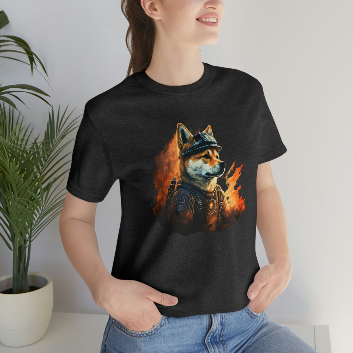 Brave Shiba Inu Firefighter T-Shirt - Flames Design | Shiba Inu Tee with High-Quality Print