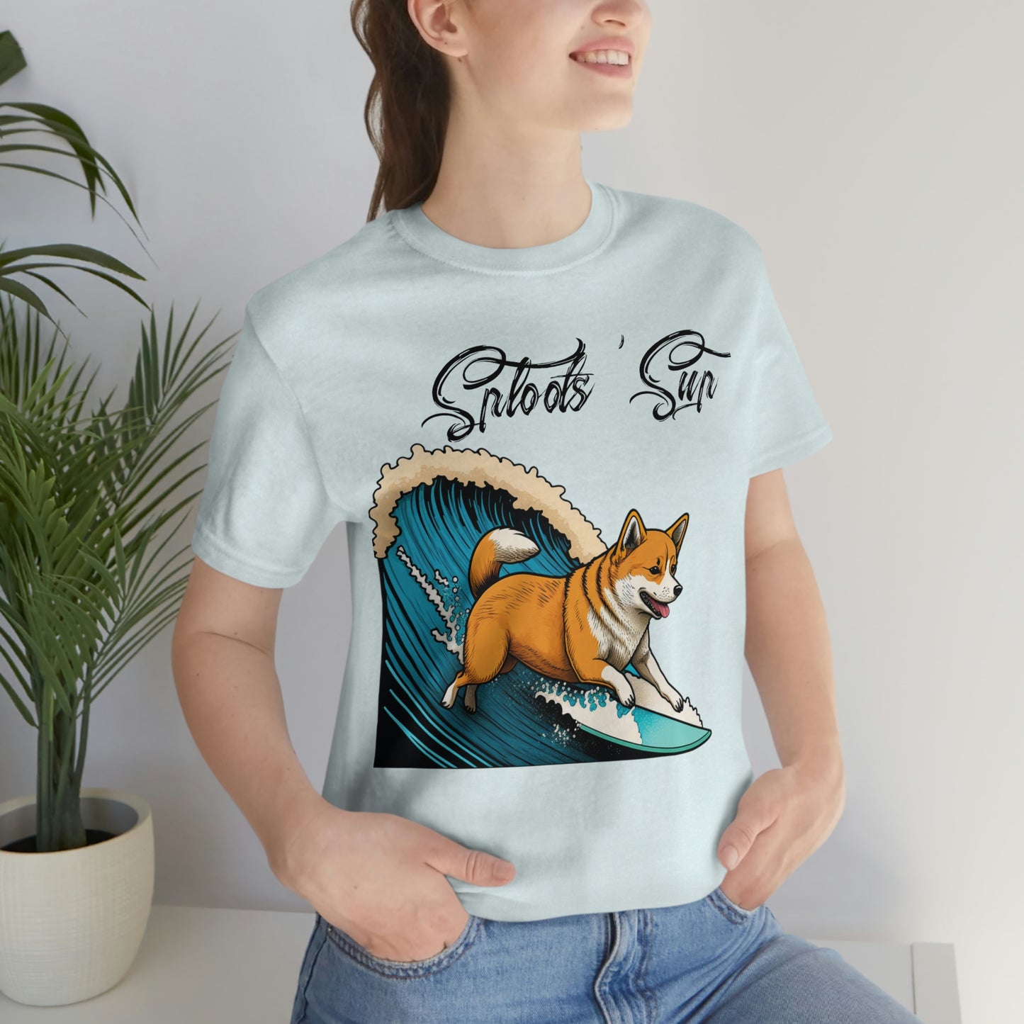 Sploots 'Sup Surfin' Shiba Inu | Black Ink | Short Sleeve Tee