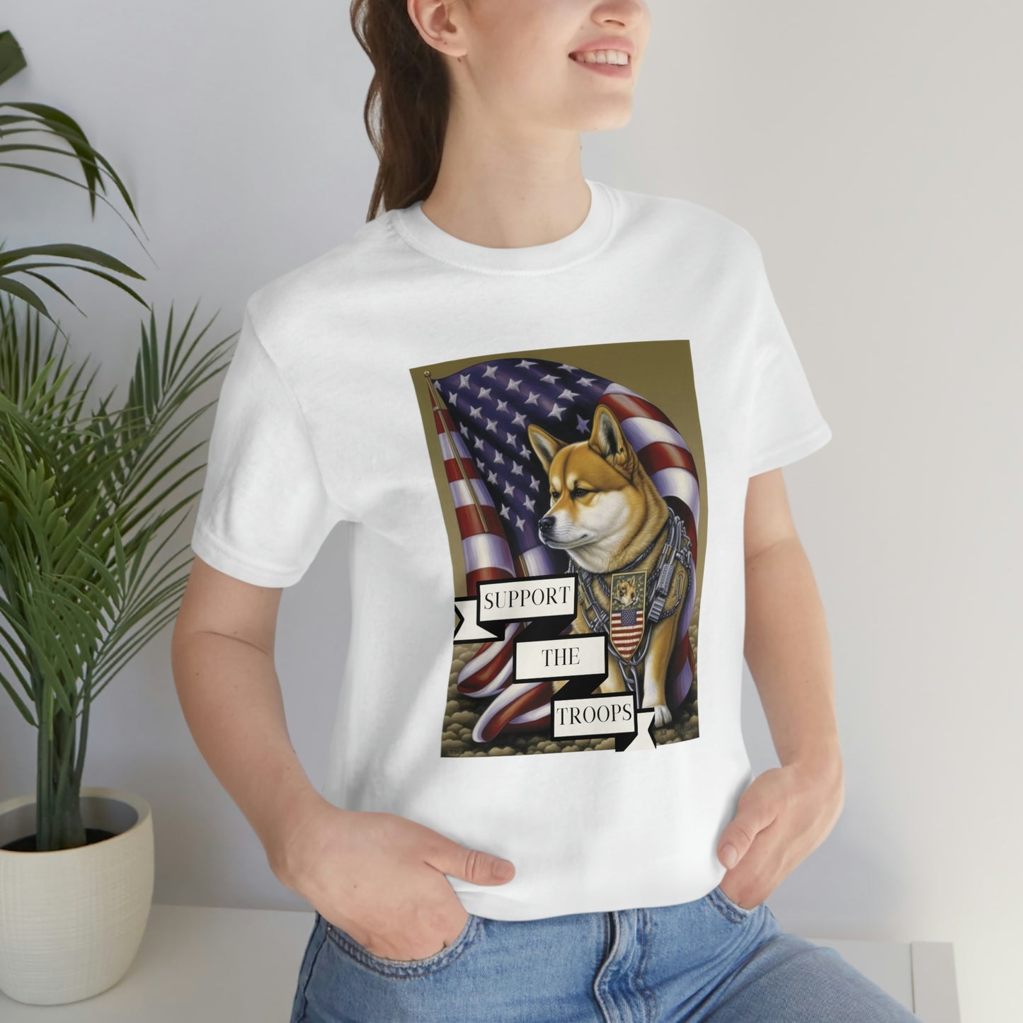 Patriotic Shiba Inu Soldier T-Shirt | American Flag and Support the Troops | Shiba Inu Tee with High-Quality Print