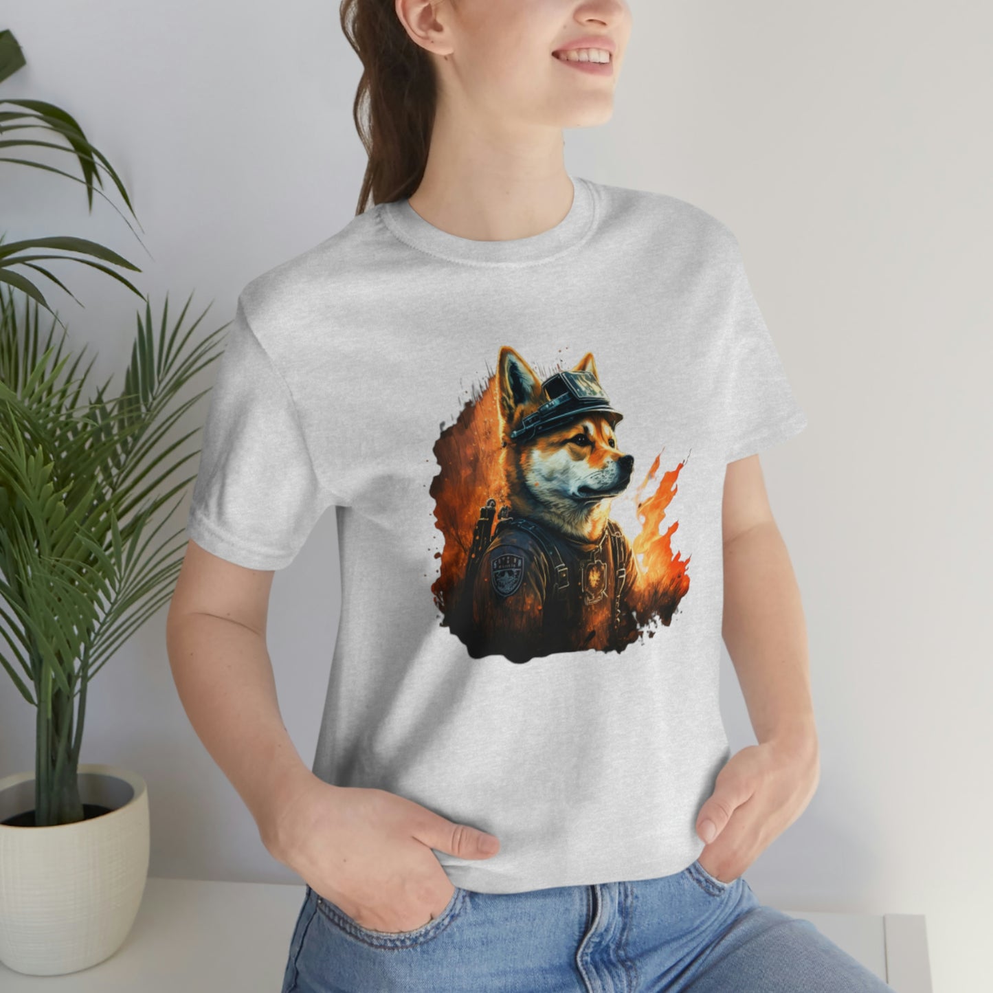 Brave Shiba Inu Firefighter T-Shirt - Flames Design | Shiba Inu Tee with High-Quality Print